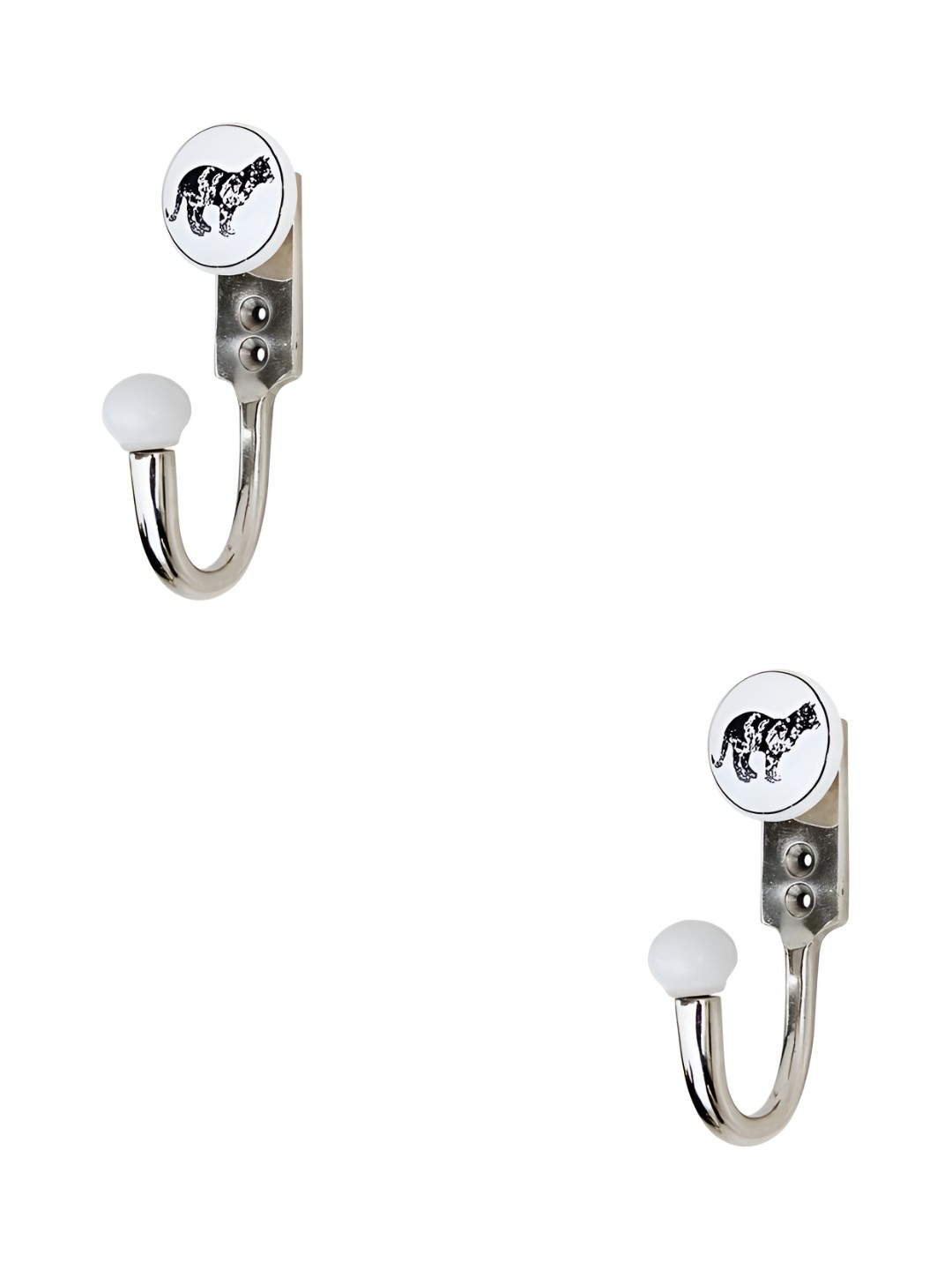 

IndianShelf White & Black 2 Pieces Ceramic & Zinc Cat Key Wall Hooks