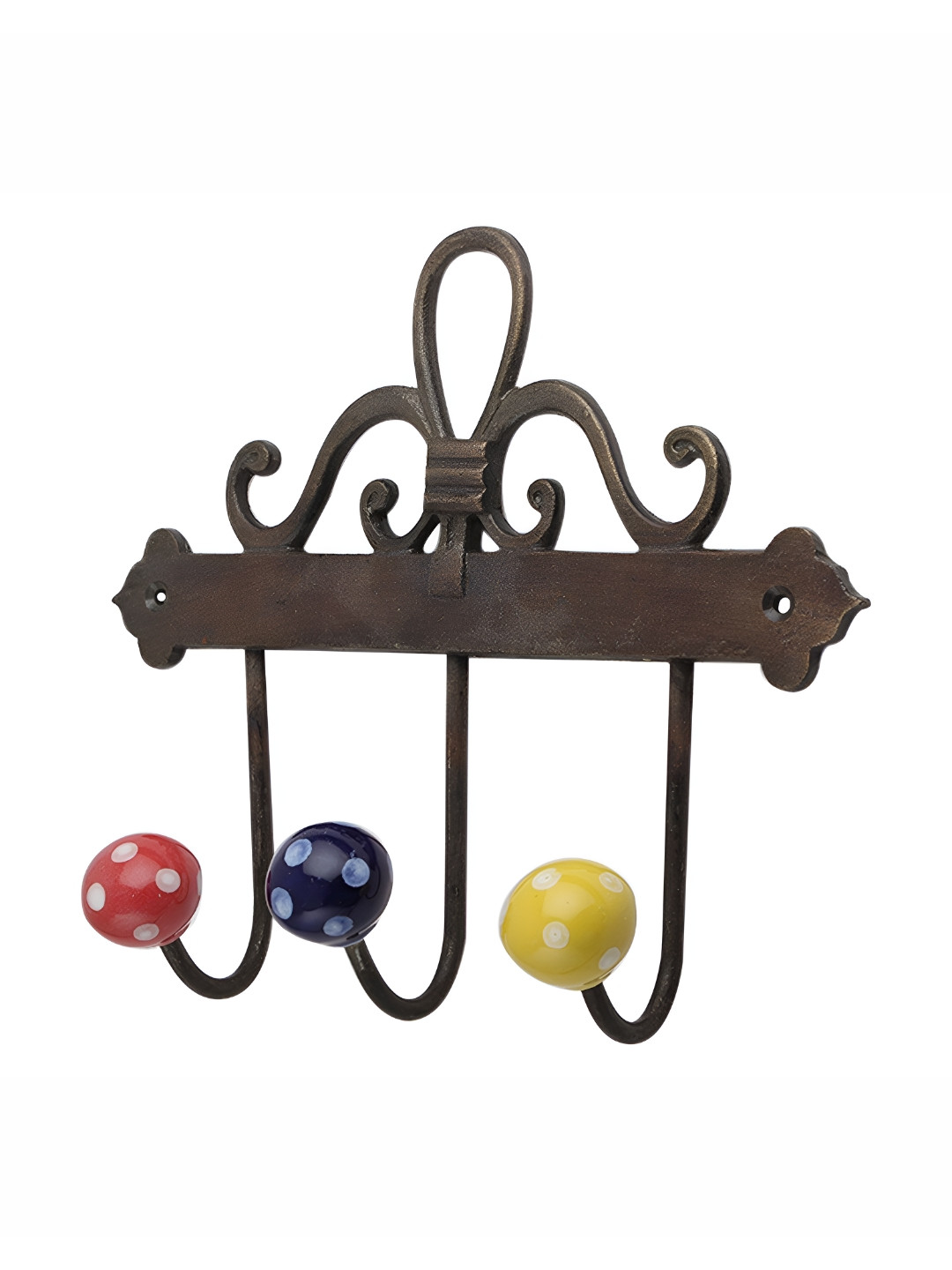 

IndianShelf Yellow & Brown Dots Printed Ceramic Wall Hook