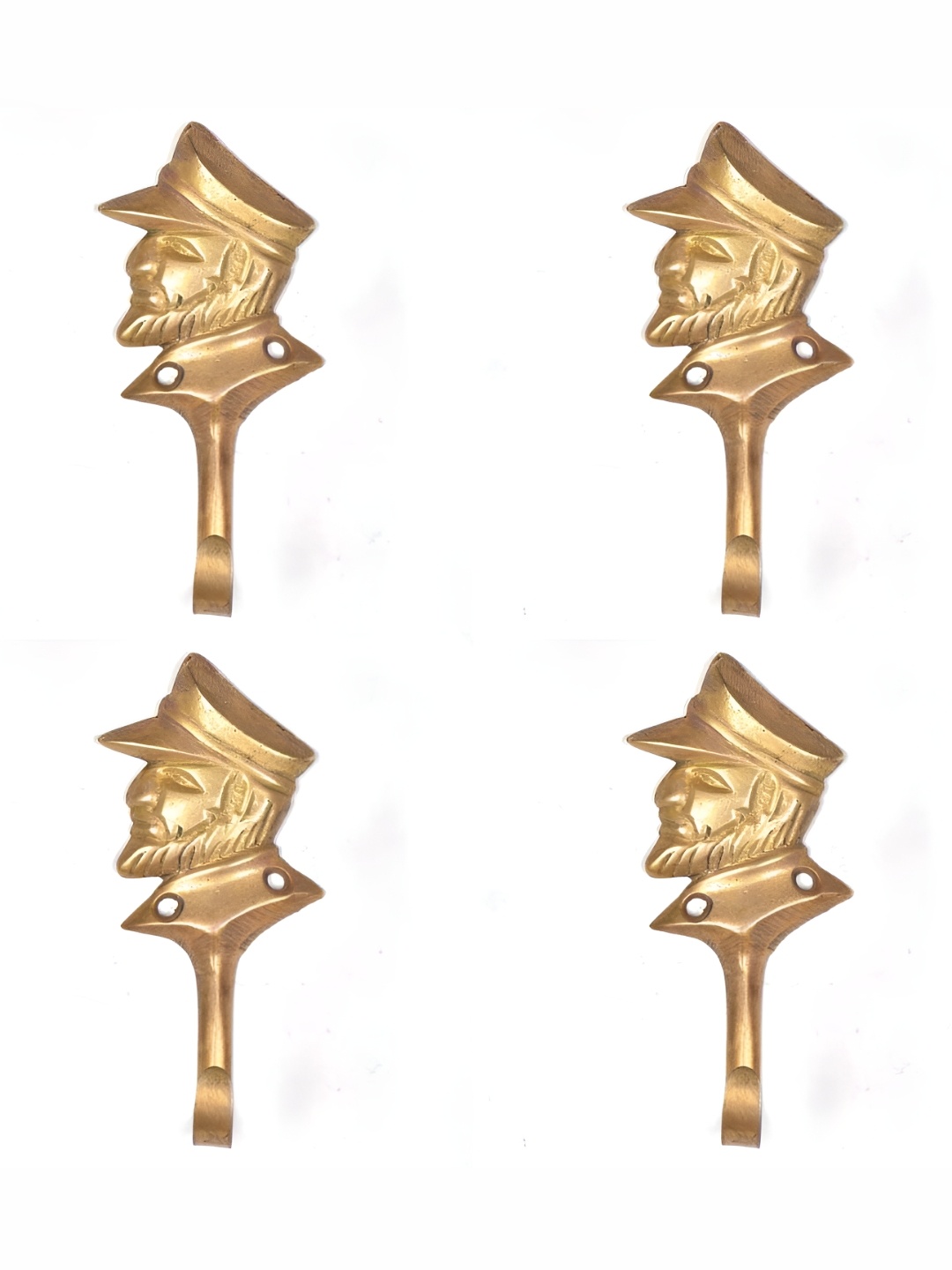 

IndianShelf Gold Toned 4 Pieces Solider Face Brass Wall Hooks