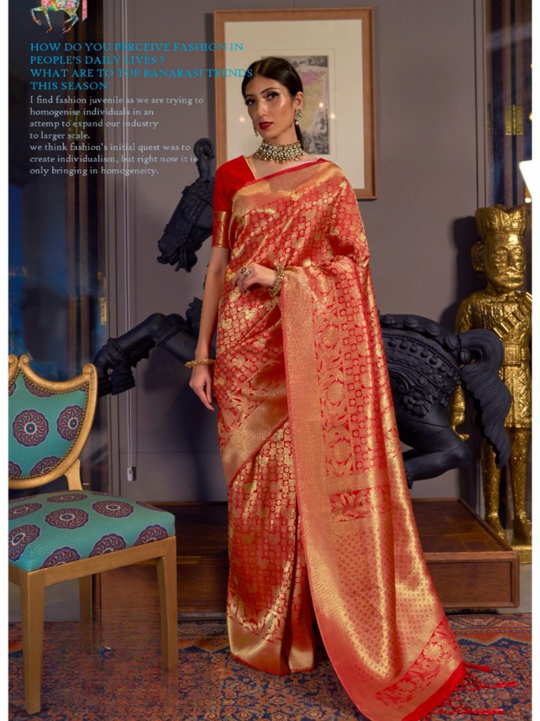 

Rujave Woven Design Kanjeevaram Saree, Red