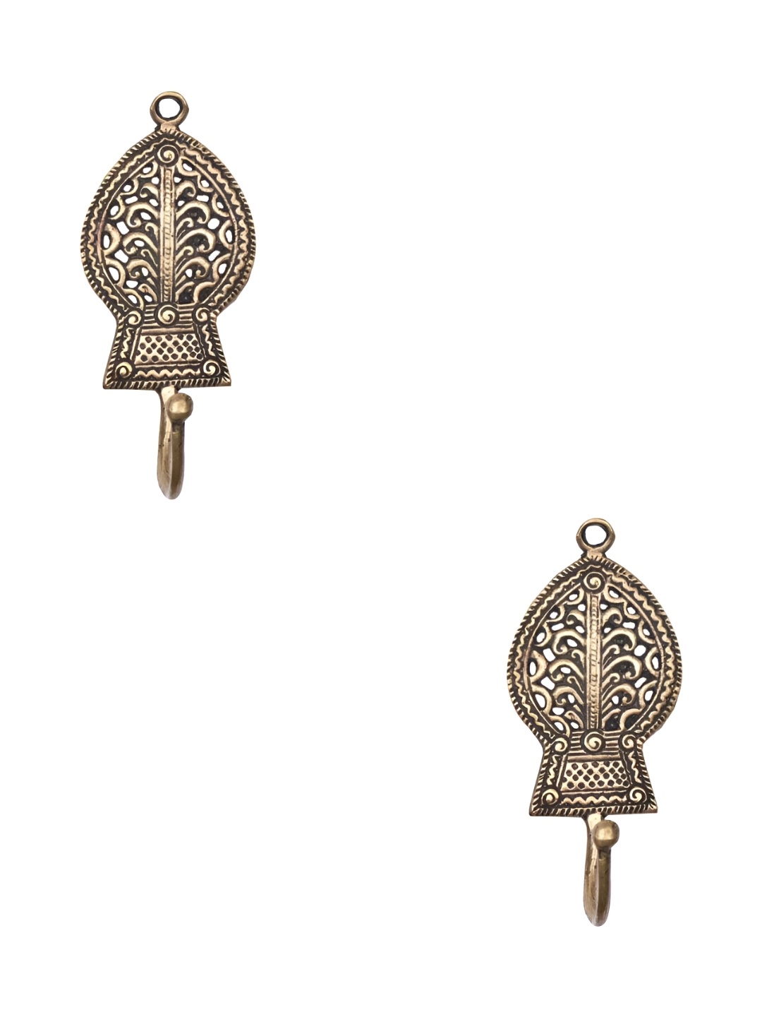 

IndianShelf Gold Toned 2 Pieces Brass Textured Ceramic Wall Hooks