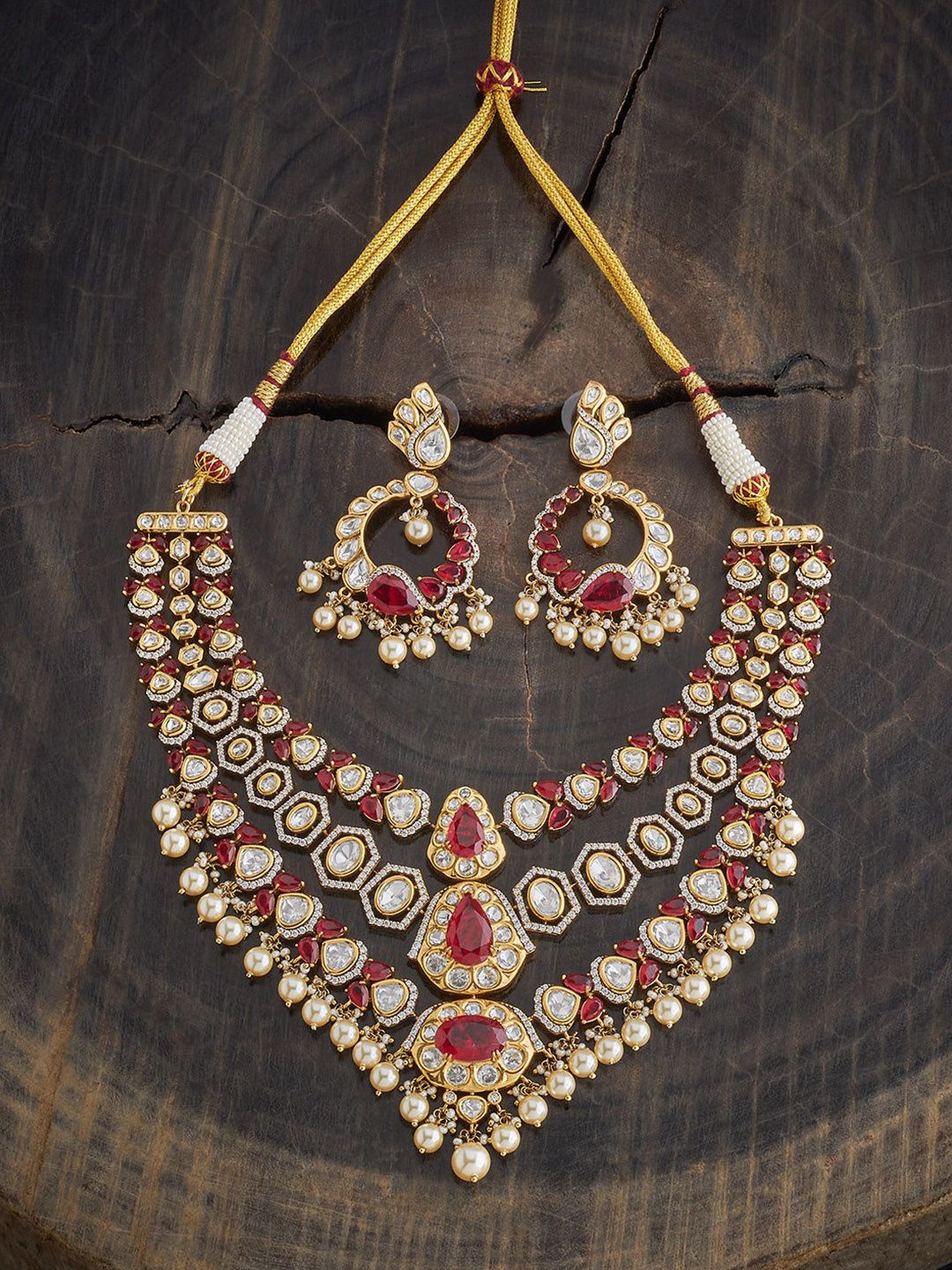 

Kushal's Fashion Jewellery Kundan-Studded Jewellery Set, Red