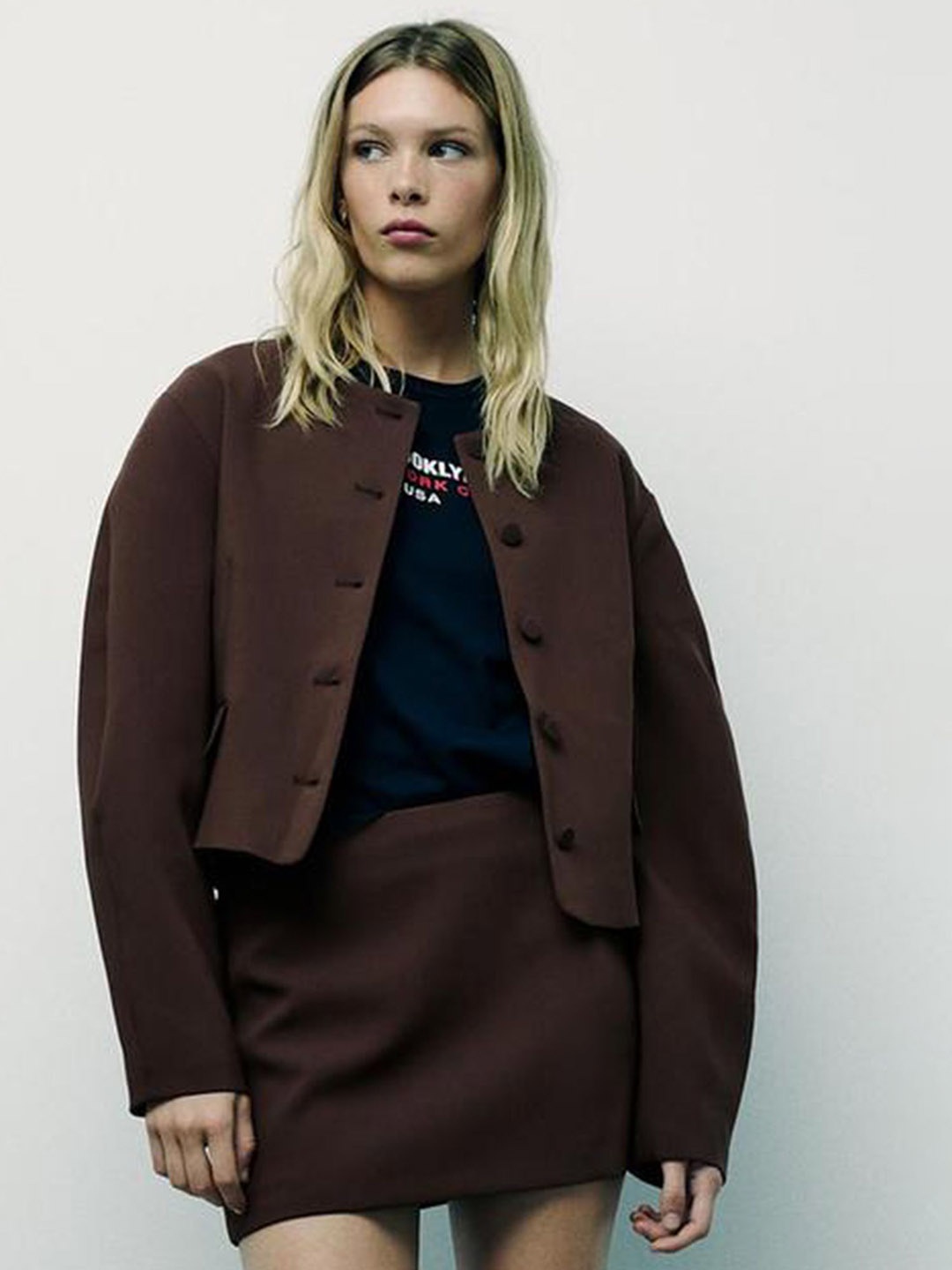 

LULU & SKY Collarless Tailored Jacket, Brown