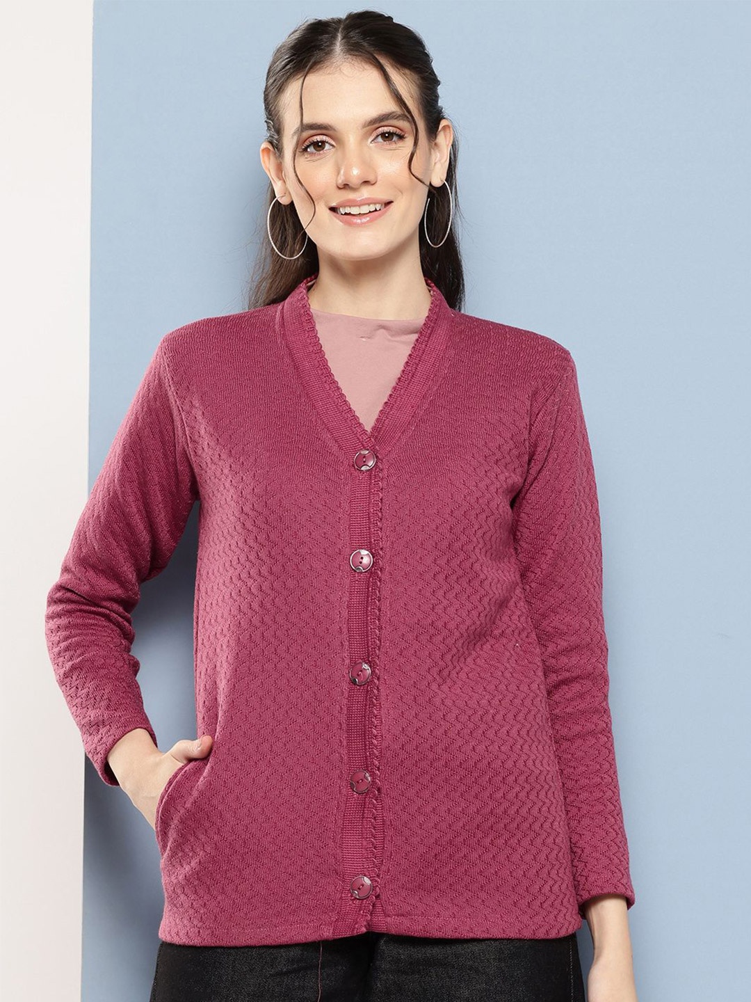 

BAESD Women V-Neck Woollen Cardigan, Burgundy