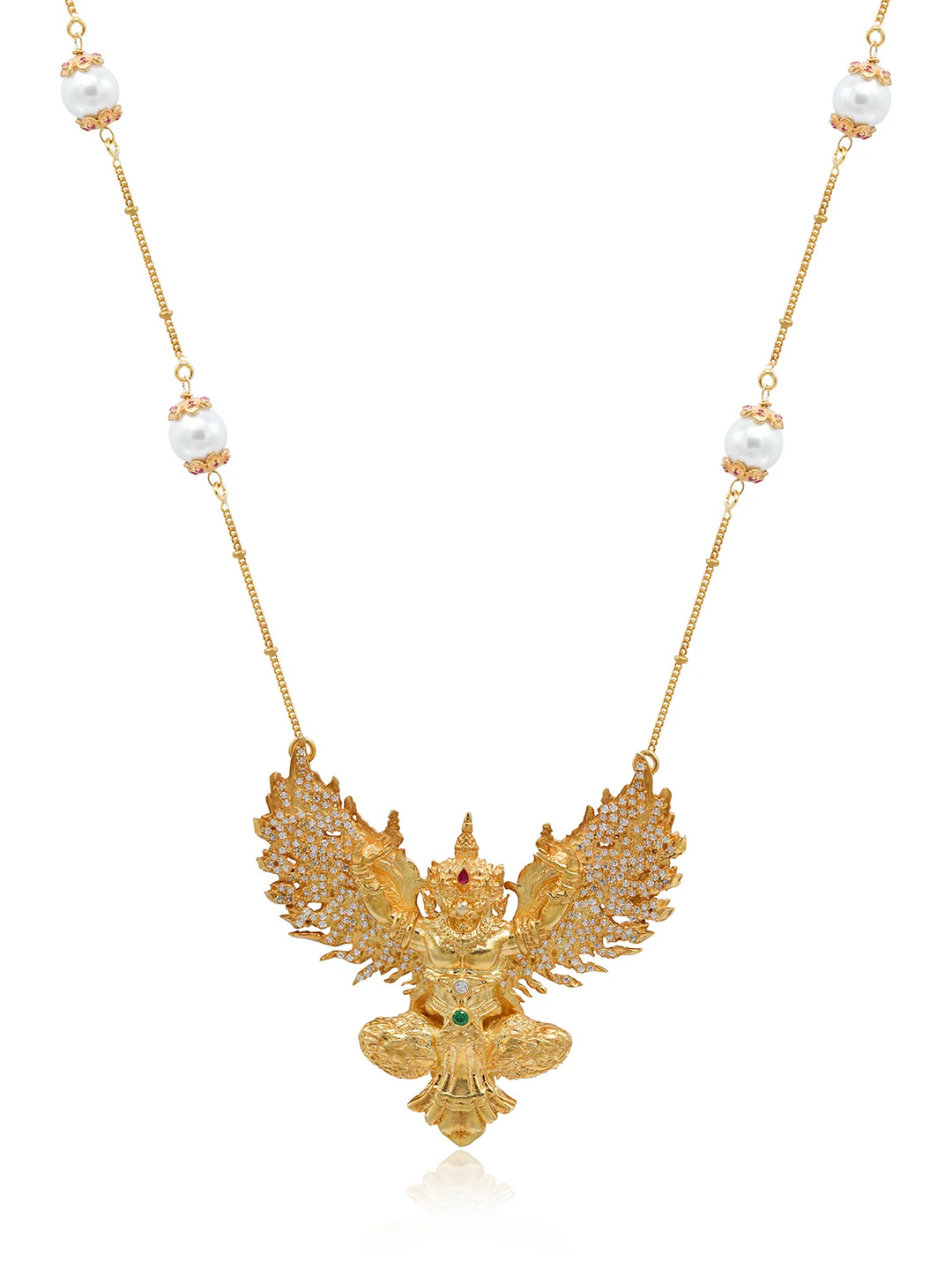 

Unniyarcha 92.5 Silver Gold-Plated Stones Studded & Beaded Jatayu Necklace