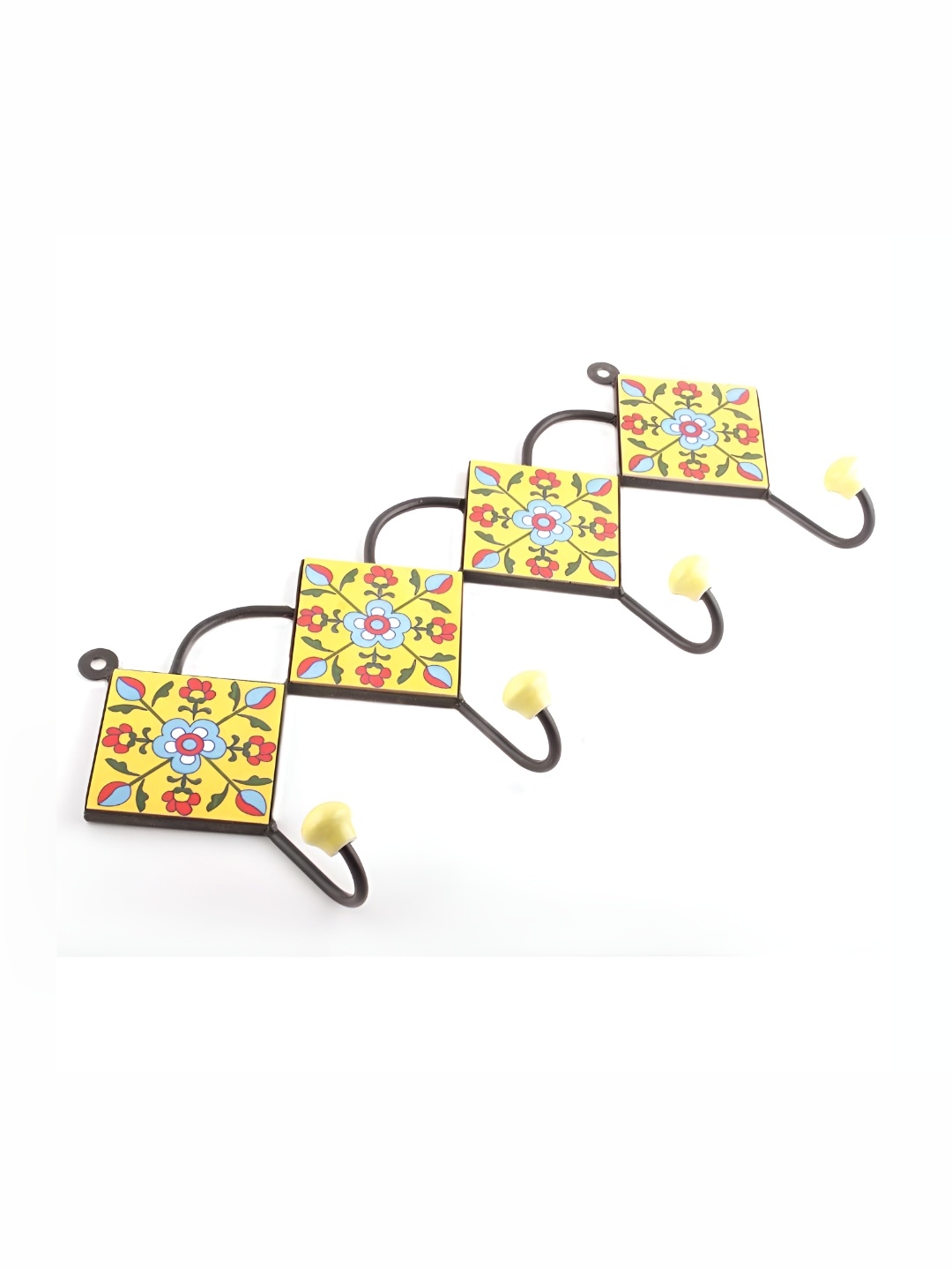 

IndianShelf Yellow & Blue Floral Printed Ceramic Wall Hook