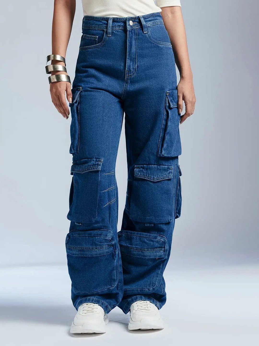 

FREAKINS Women Cotton Straight Fit High-Rise Jeans, Blue
