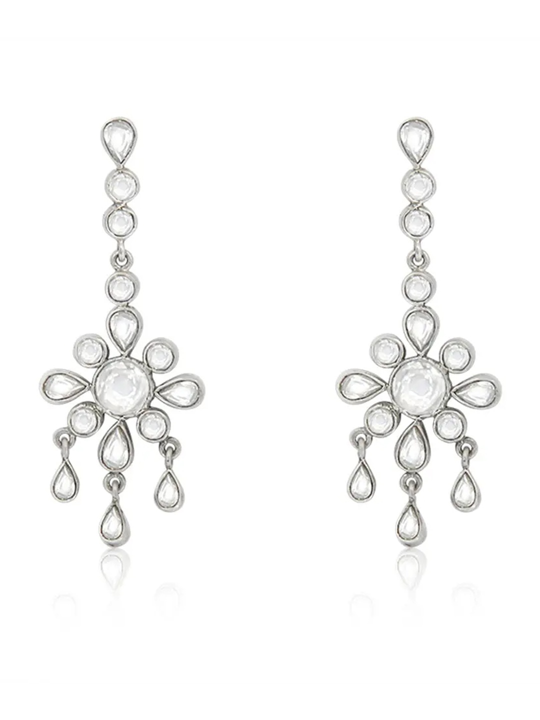 

Unniyarcha 92.5 Silver Kundan Studded Contemporary Drop Earrings