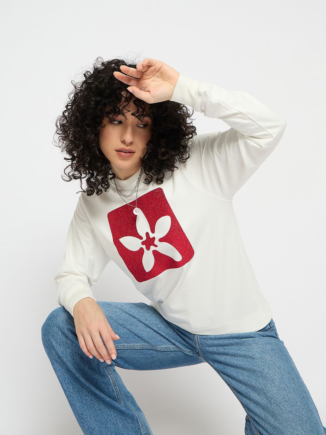 

Mast & Harbour Women Printed Pullover Sweatshirt, White