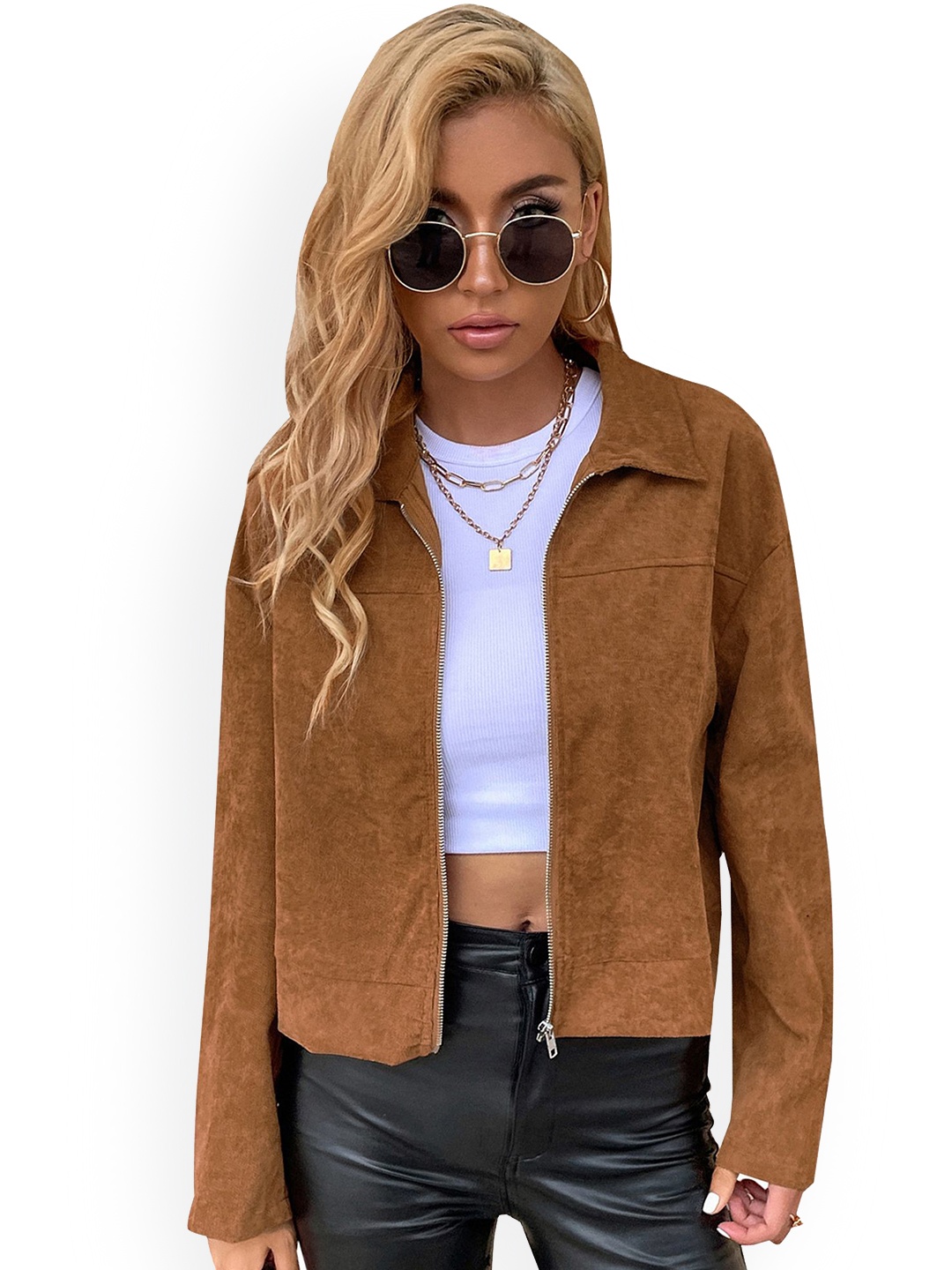 

LULU & SKY Women Spread Collar Solid Casual Tailored Jacket, Brown