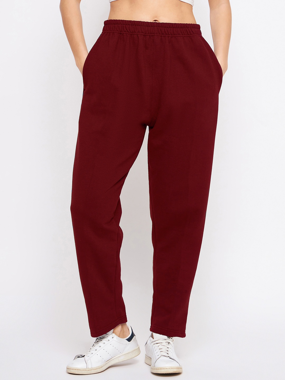 

TULIP 21 Women Relaxed Straight Leg High-Rise Easy Wash Trousers, Maroon