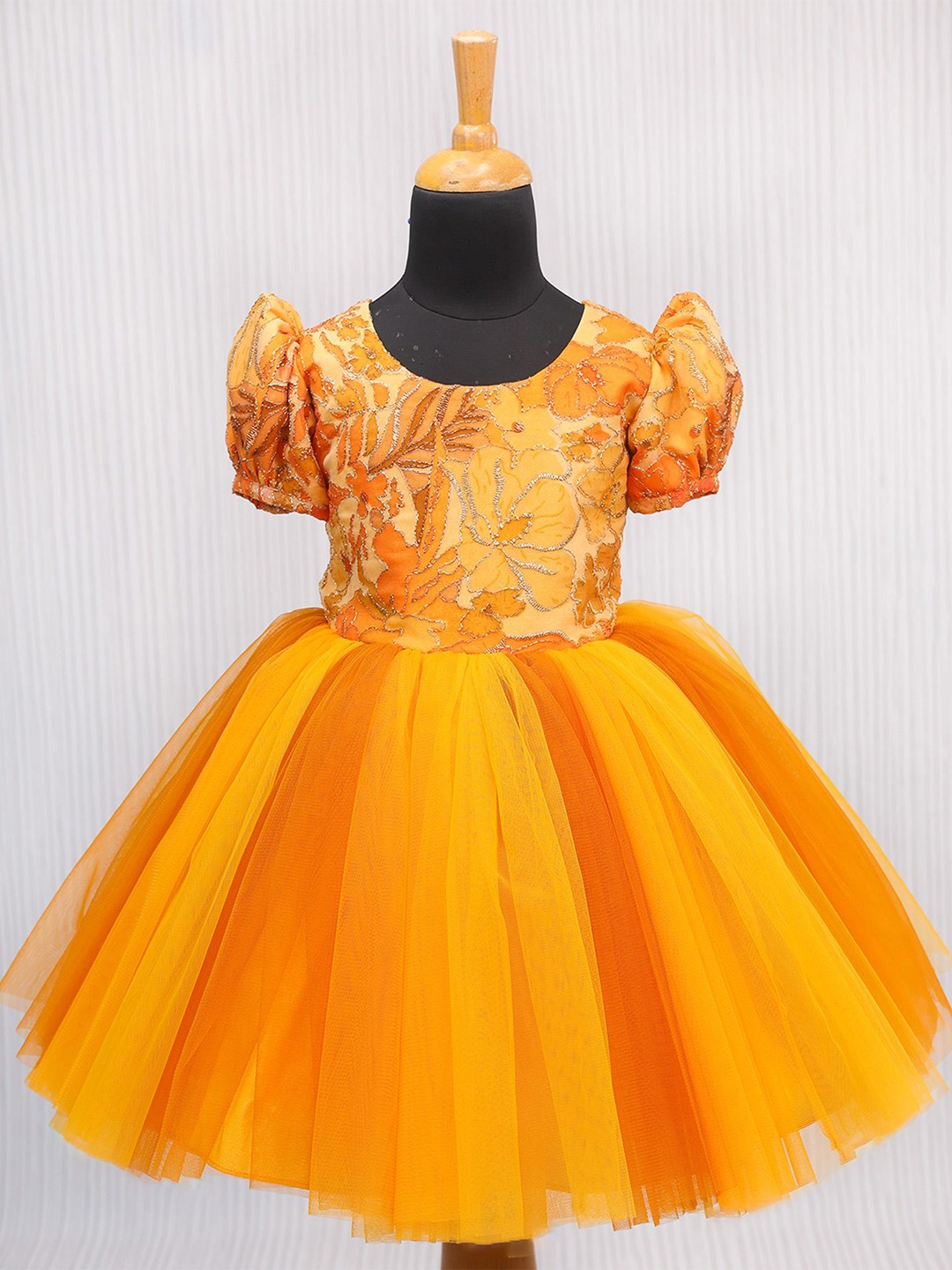 

Li & Li Boutique Girls Puff Sleeve Net Fit & Flare Dress, Yellow