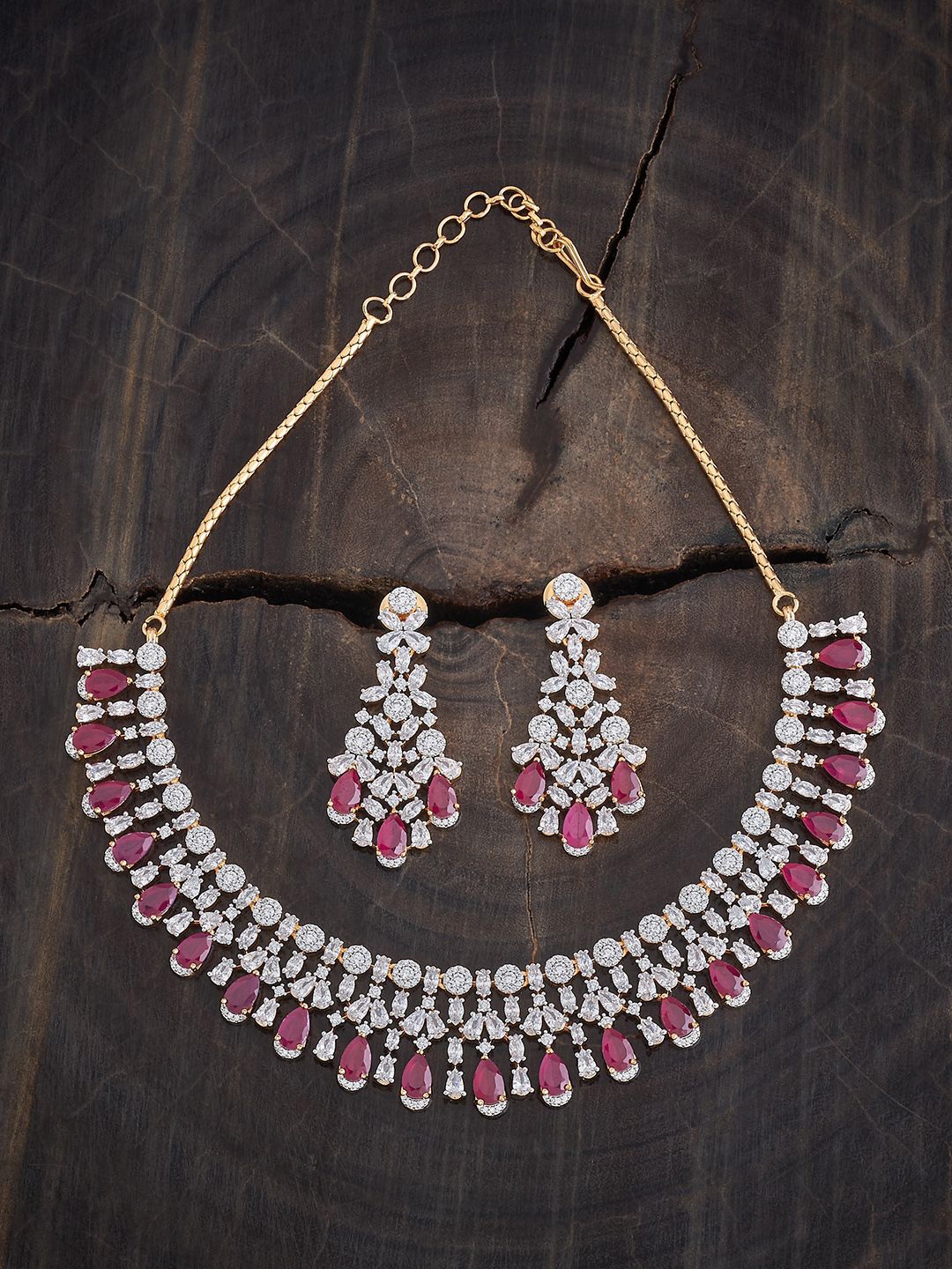 

Kushal's Fashion Jewellery Rhodium-Plated CZ-Studded Jewellery Set, Gold