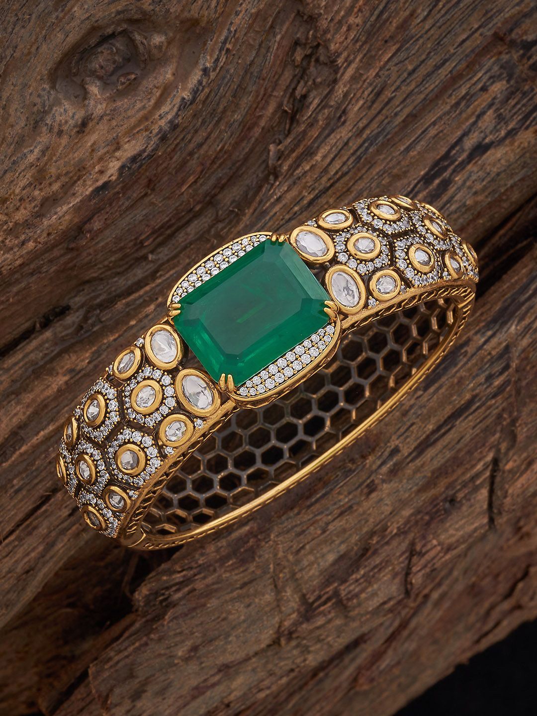 

Kushal's Fashion Jewellery Kundan Studded Kada Bangle, Gold