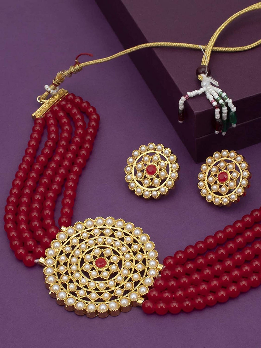 

Stefan Gold Plated Kundan Studded Jewellery Set