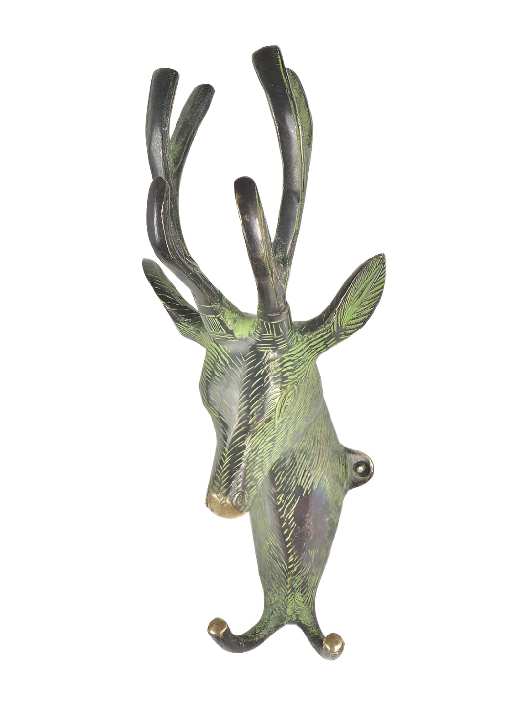 

IndianShelf Green Brass Deer Head Key Hooks Key Holder