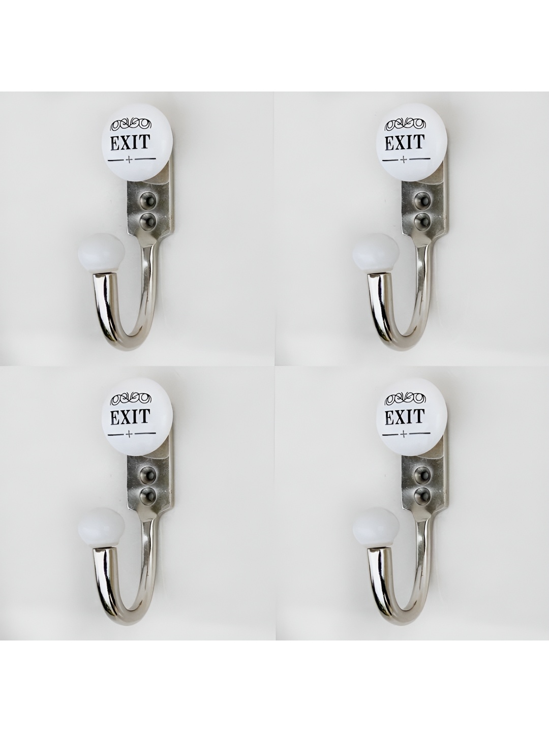 

IndianShelf White & Black 4 Pieces Ceramic & Zinc Exit Wall Hooks