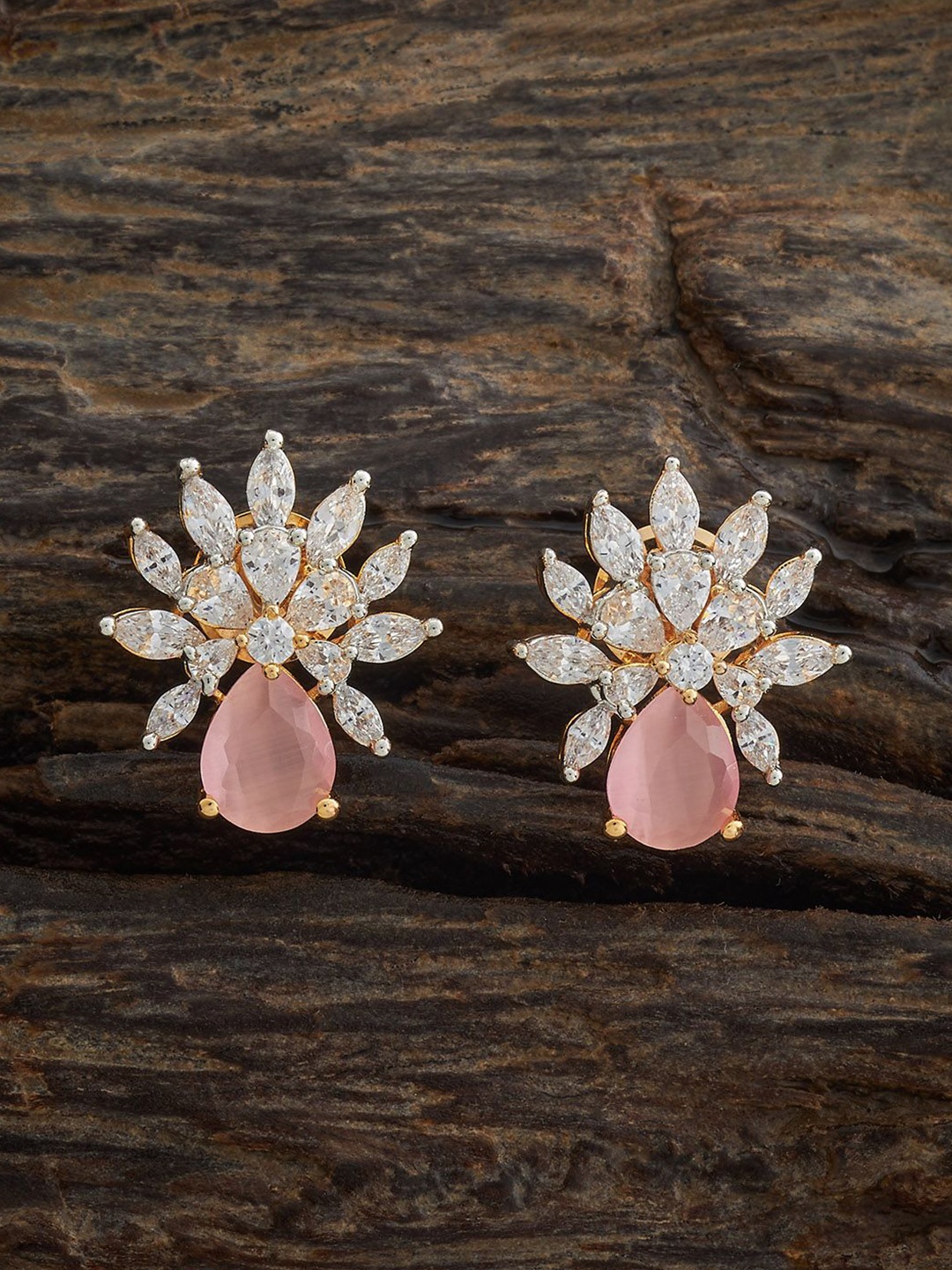 

Kushal's Fashion Jewellery Gold-Plated Zircon Studded Contemporary Studs Earrings