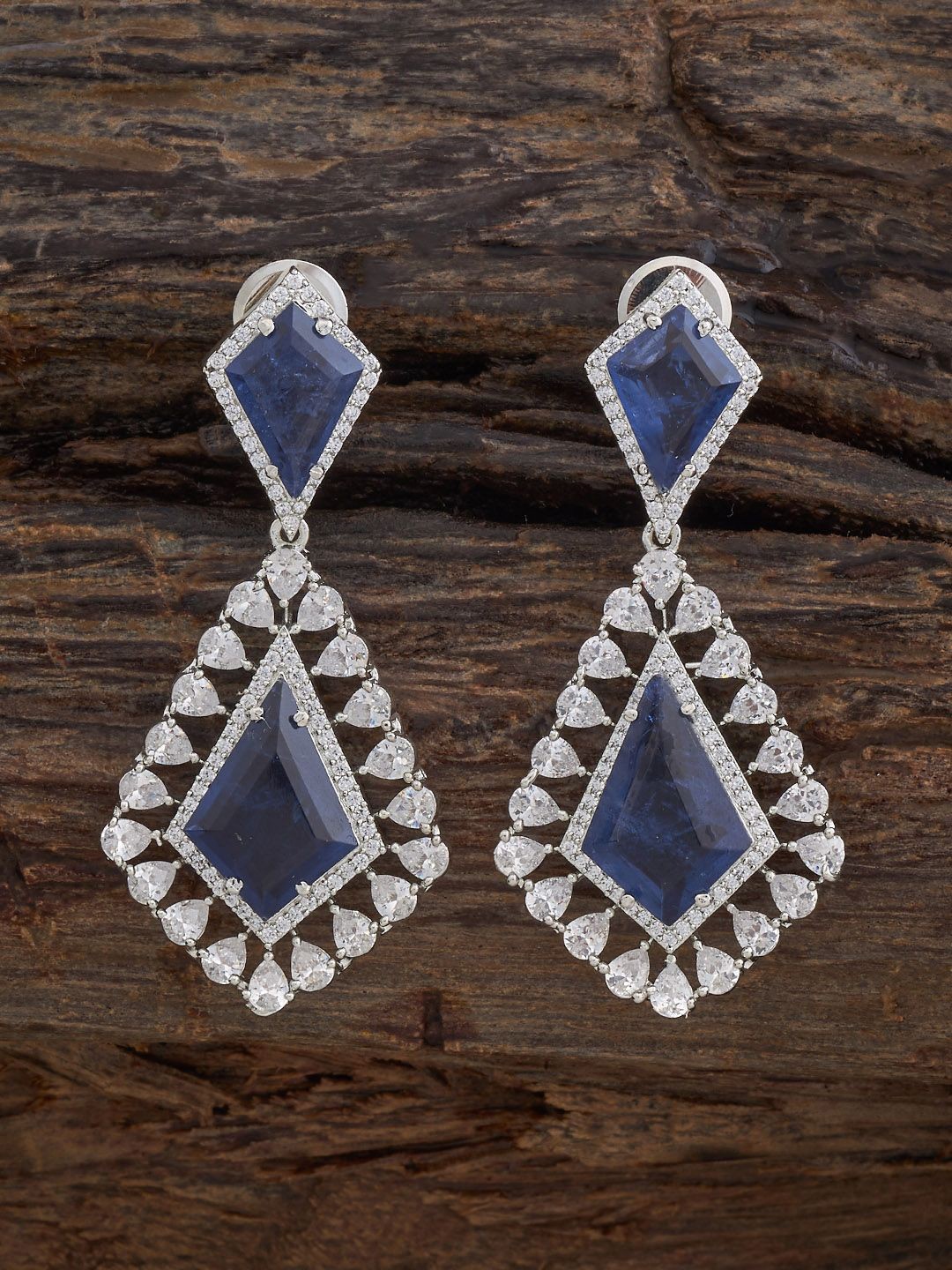 

Kushal's Fashion Jewellery Rhodium-Plated Zircon Studded Geometric Drop Earrings, Silver