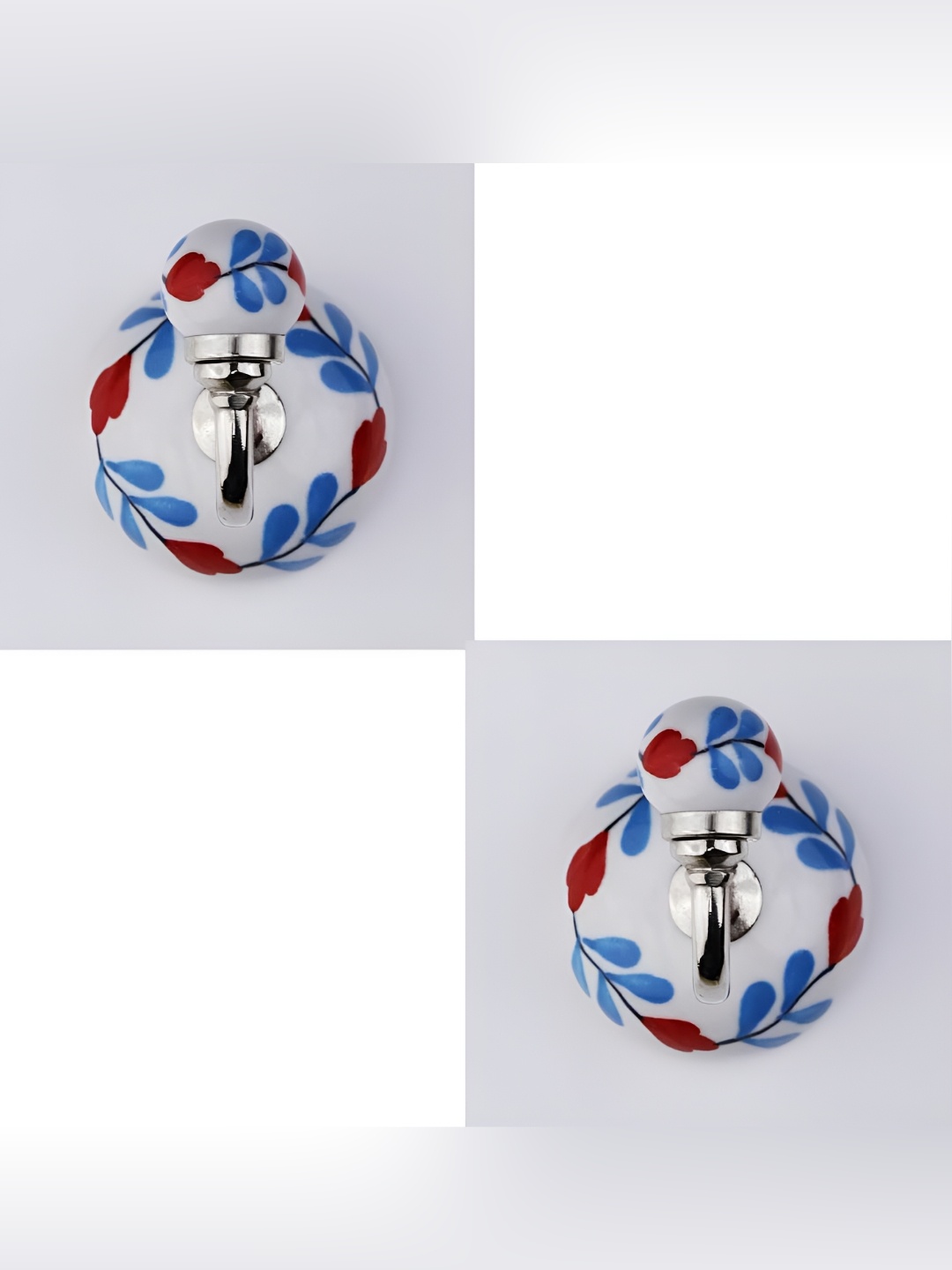 

IndianShelf Red & White 2 Pieces Flower Printed Ceramic Wall Hangers Hooks