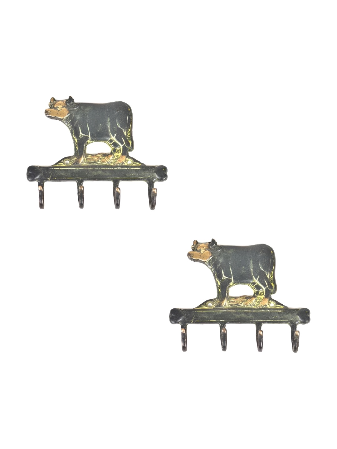 

IndianShelf Goldtoned and Grey 2 Pieces Brass Cow Wall Hooks, Gold