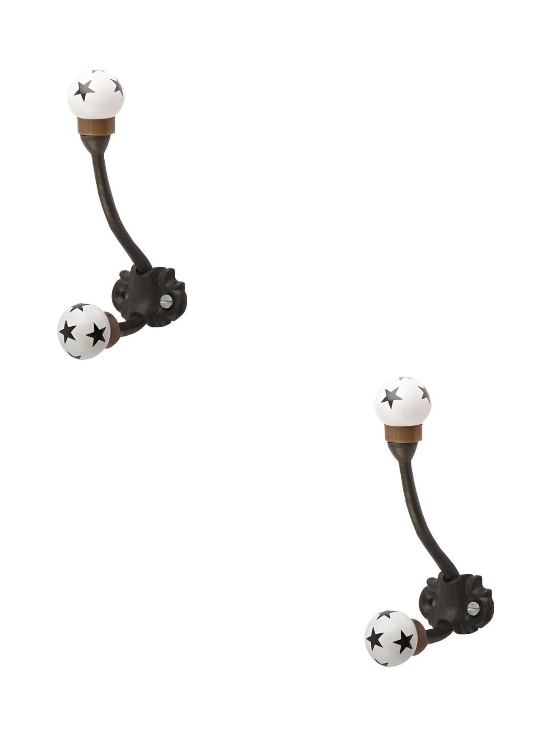 

IndianShelf White & Black 2 Pieces Star Printed Ceramic Wall Hooks