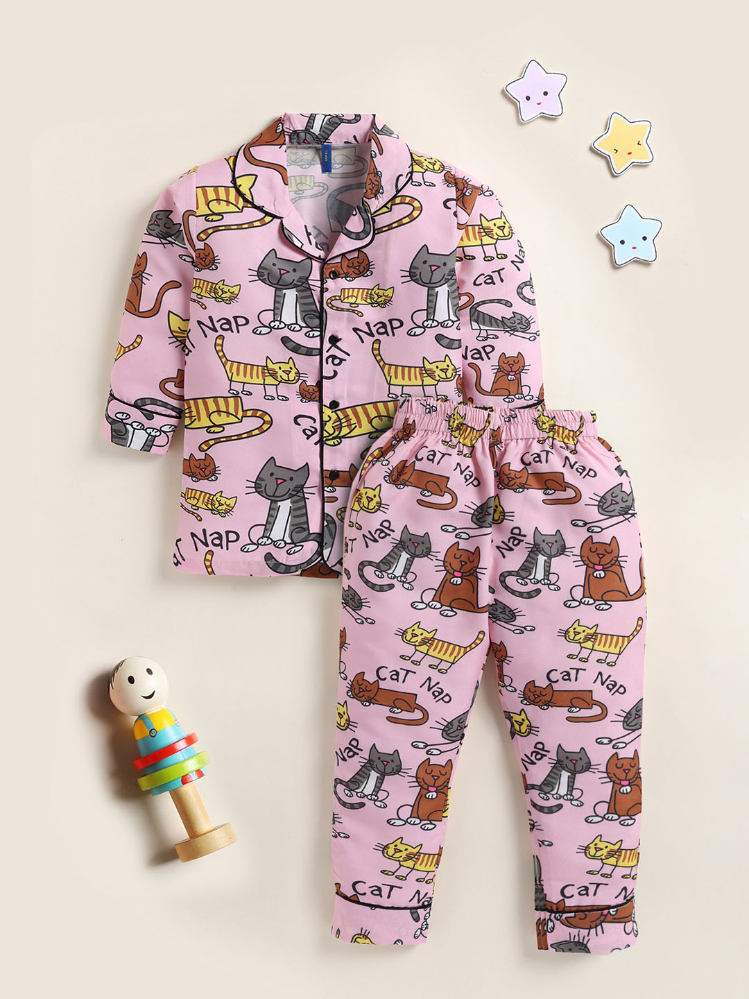 

YK Girls Conversational Printed Night suit, Pink