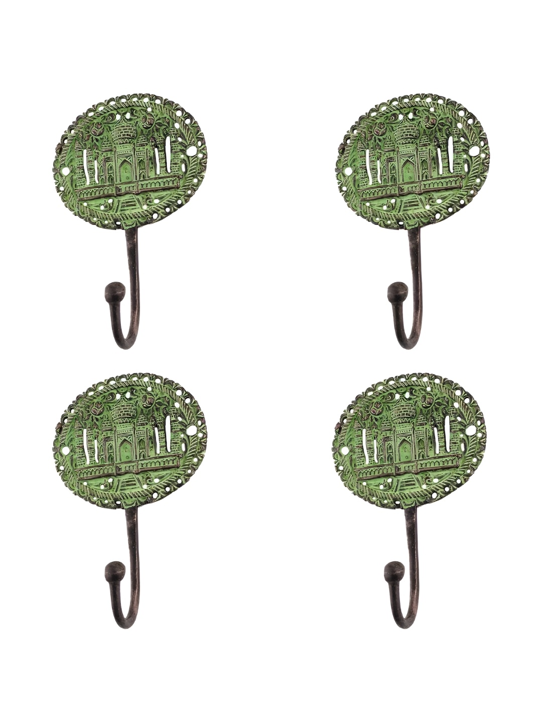 

IndianShelf Bronze Toned & Green 4 Pieces Brass Taj Mahal Wall Hooks