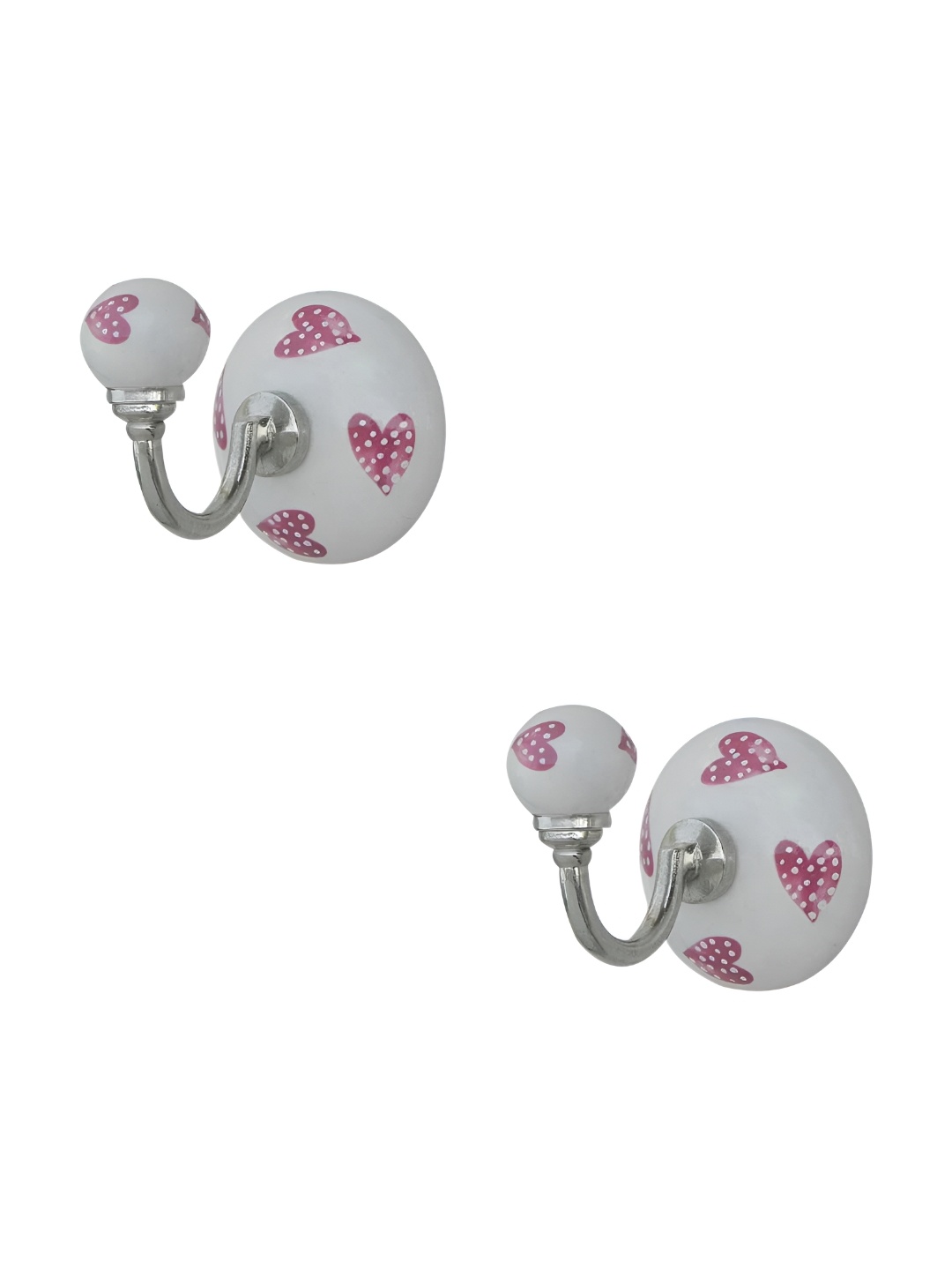 

IndianShelf White & Pink 2 Pieces Printed Ceramic Wall Hooks