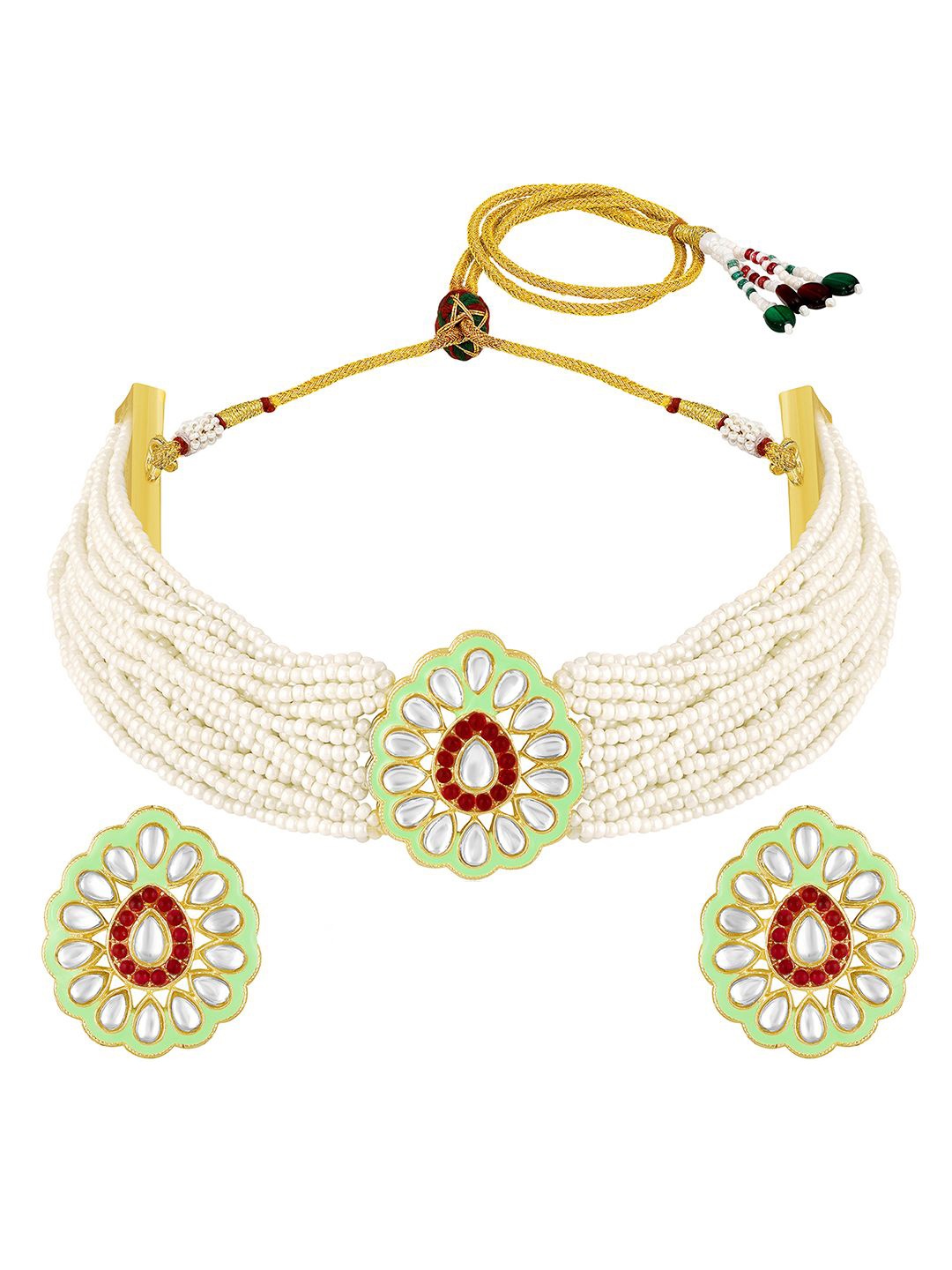 

Peora Gold-Plated Kundan Stone Studded & Beaded Jewellery Set