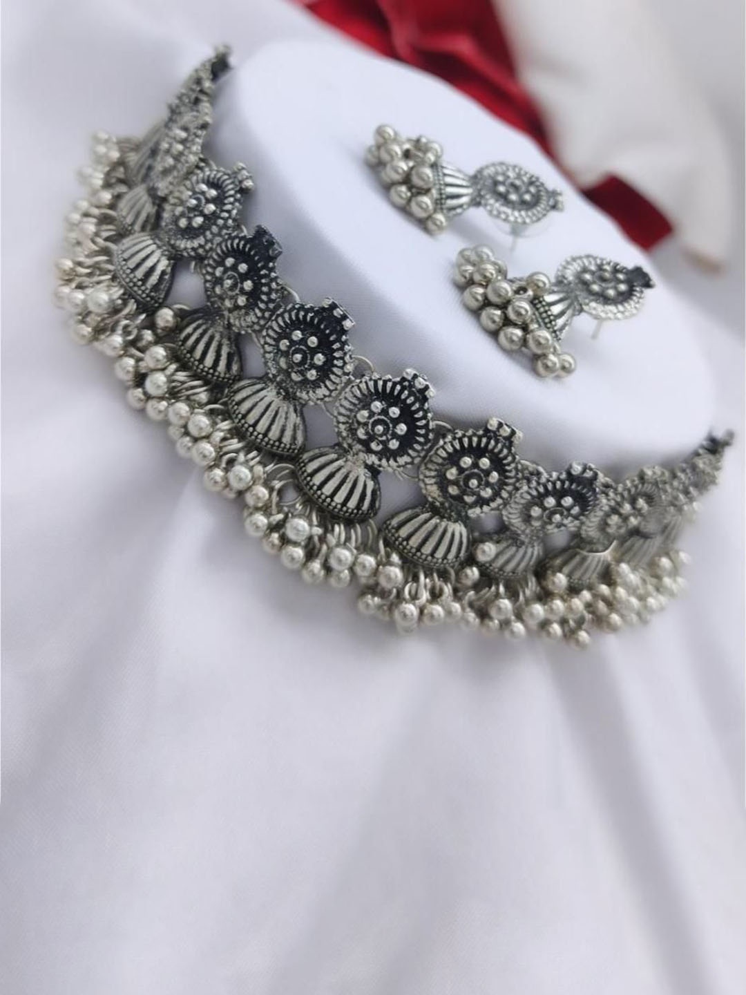 

Gyaan Jewels Beaded Oxidised Jewellery Set, Silver