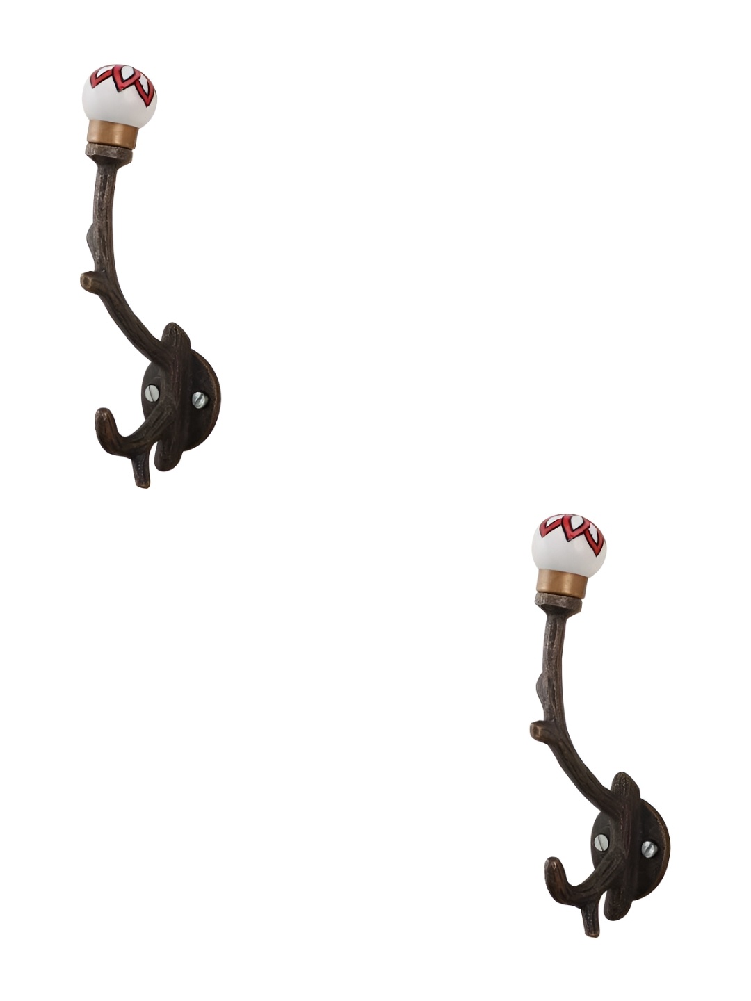

IndianShelf White & Red 2 Pieces Ceramic Floral Tree Hooks