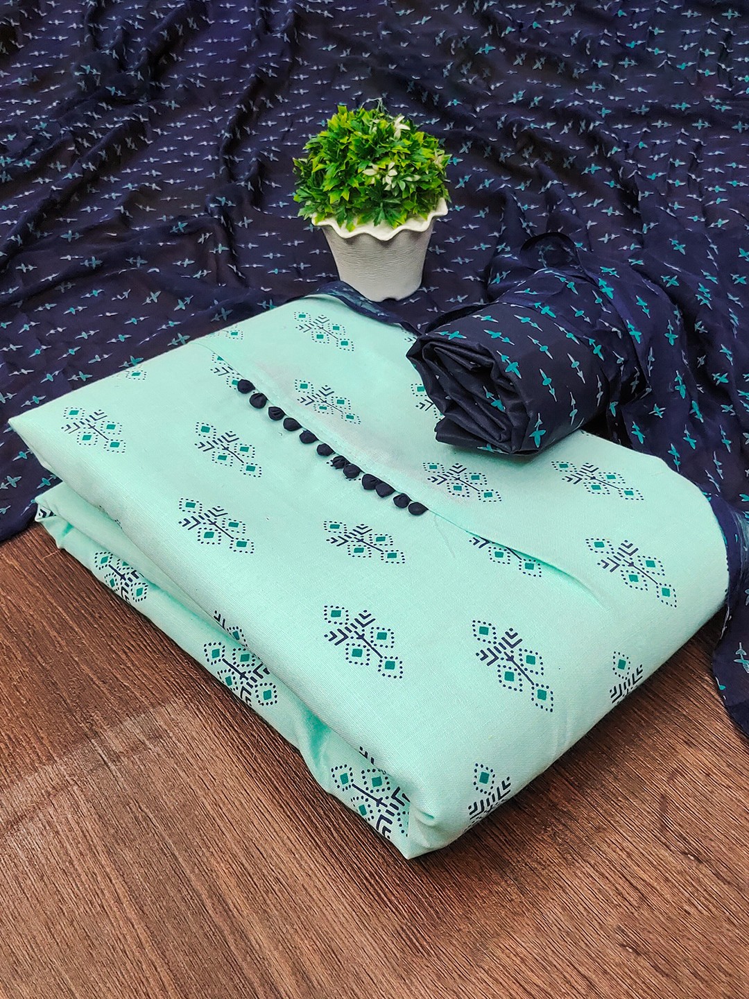 

LADY SHOPI Geometric Printed Unstitched Dress Material, Sea green