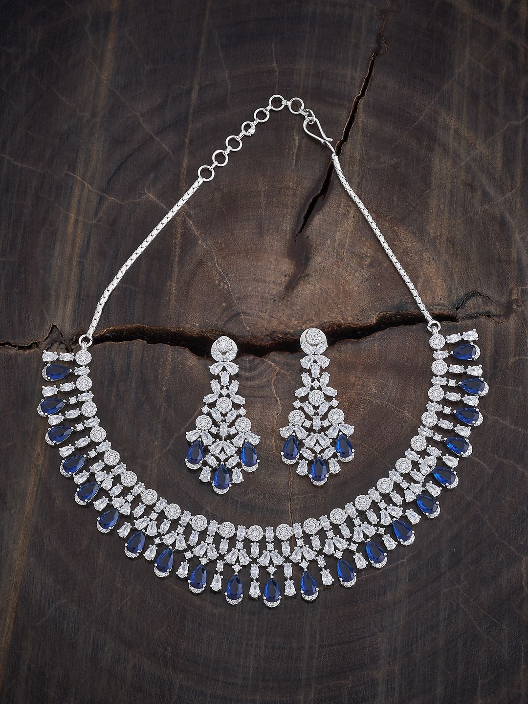 

Kushal's Fashion Jewellery Rhodium-Plated CZ-Studded Jewellery Set, Silver
