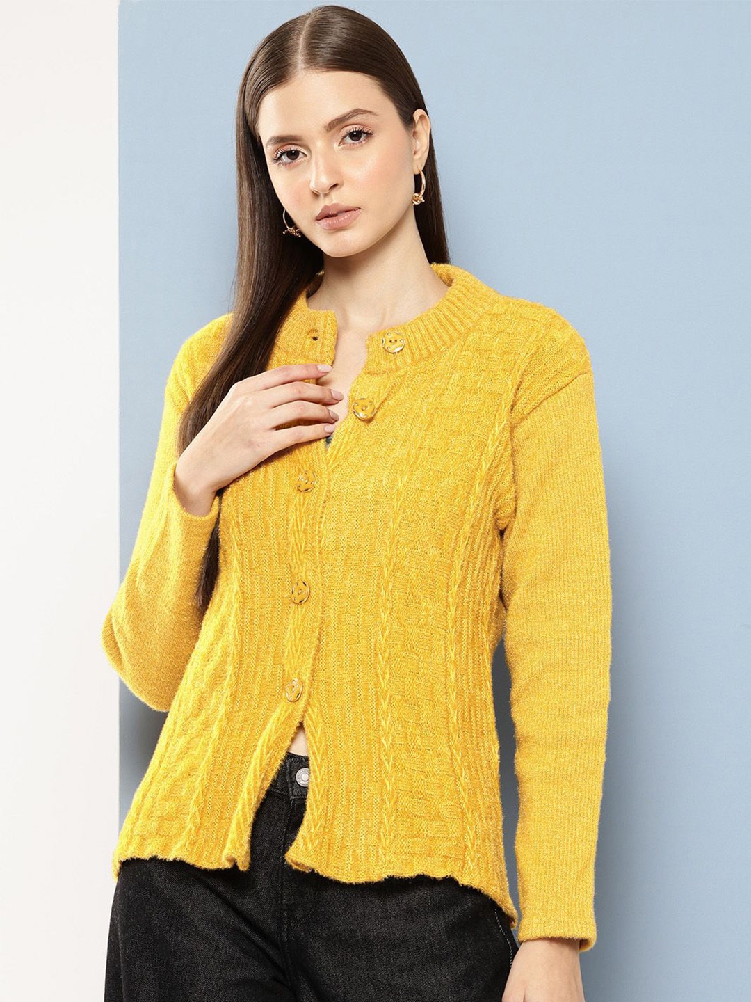 

BAESD Women Woollen Cardigan, Yellow