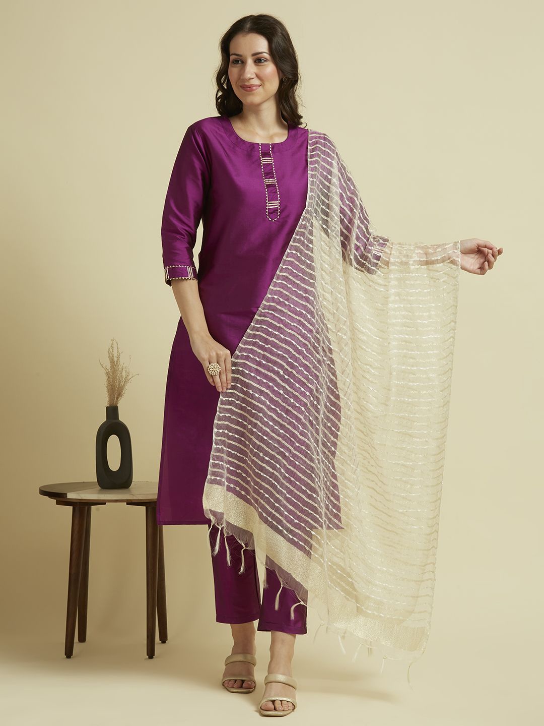 

Dupatta Bazaar Woven Design Organza Dupatta with Zari, Cream