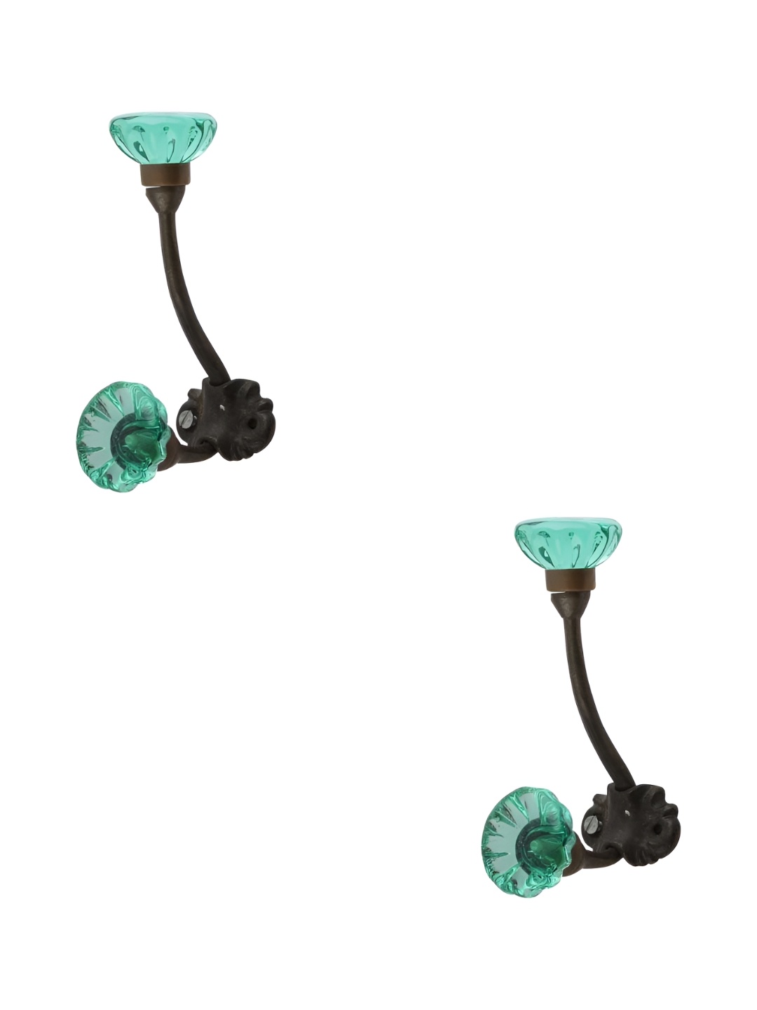 

IndianShelf Green 2 Pieces Glass Panelled Floral Cloth Hanger for Wall Hooks for Kitchen