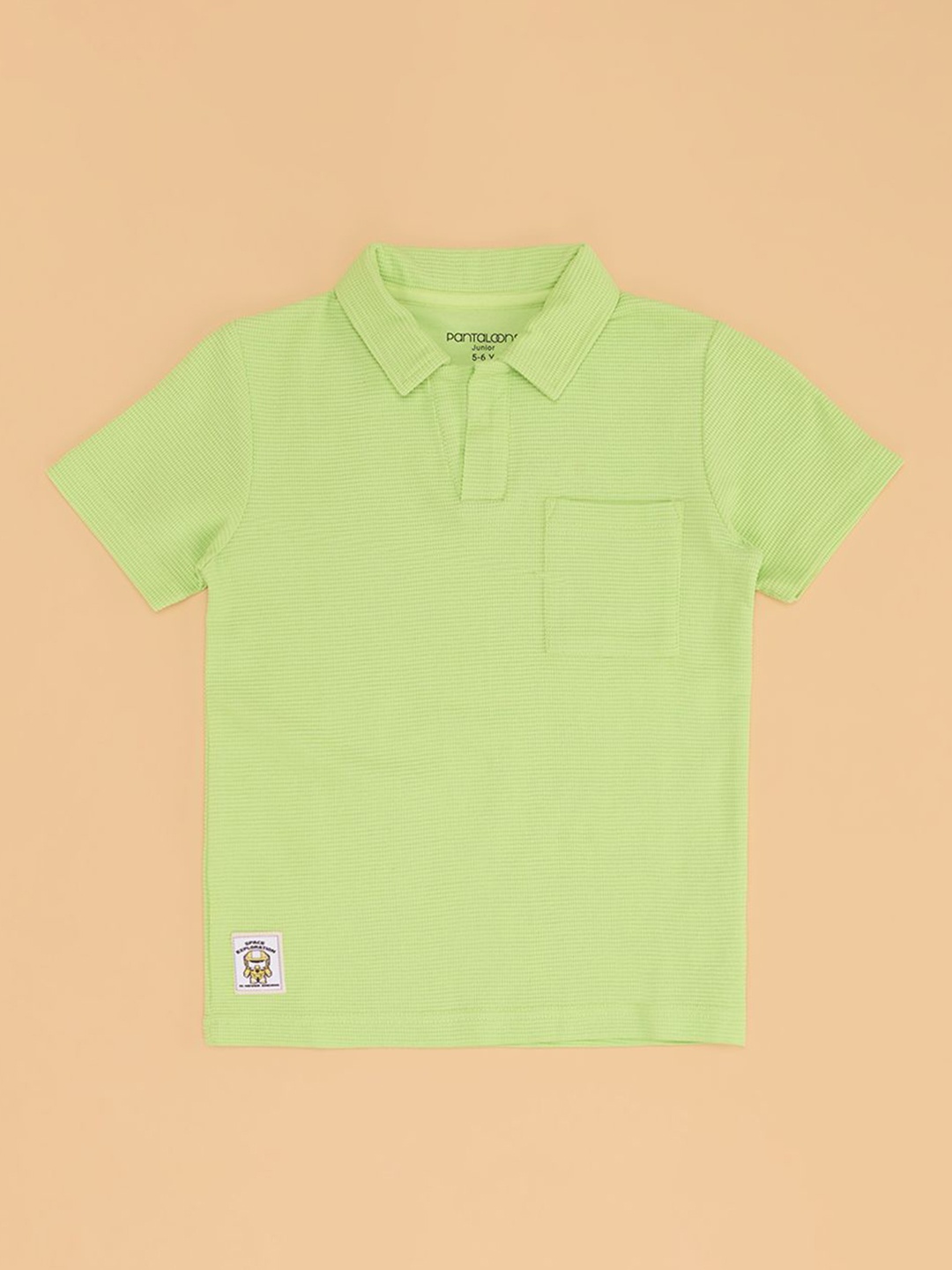 

Pantaloons Junior Boys Self Design Polo Collar Cotton T-shirt, Green