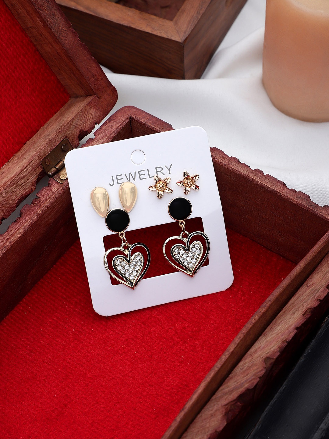 

DESTINY JEWELS Set Of 3 Cubic Zirconia Contemporary Drop Earrings, Gold
