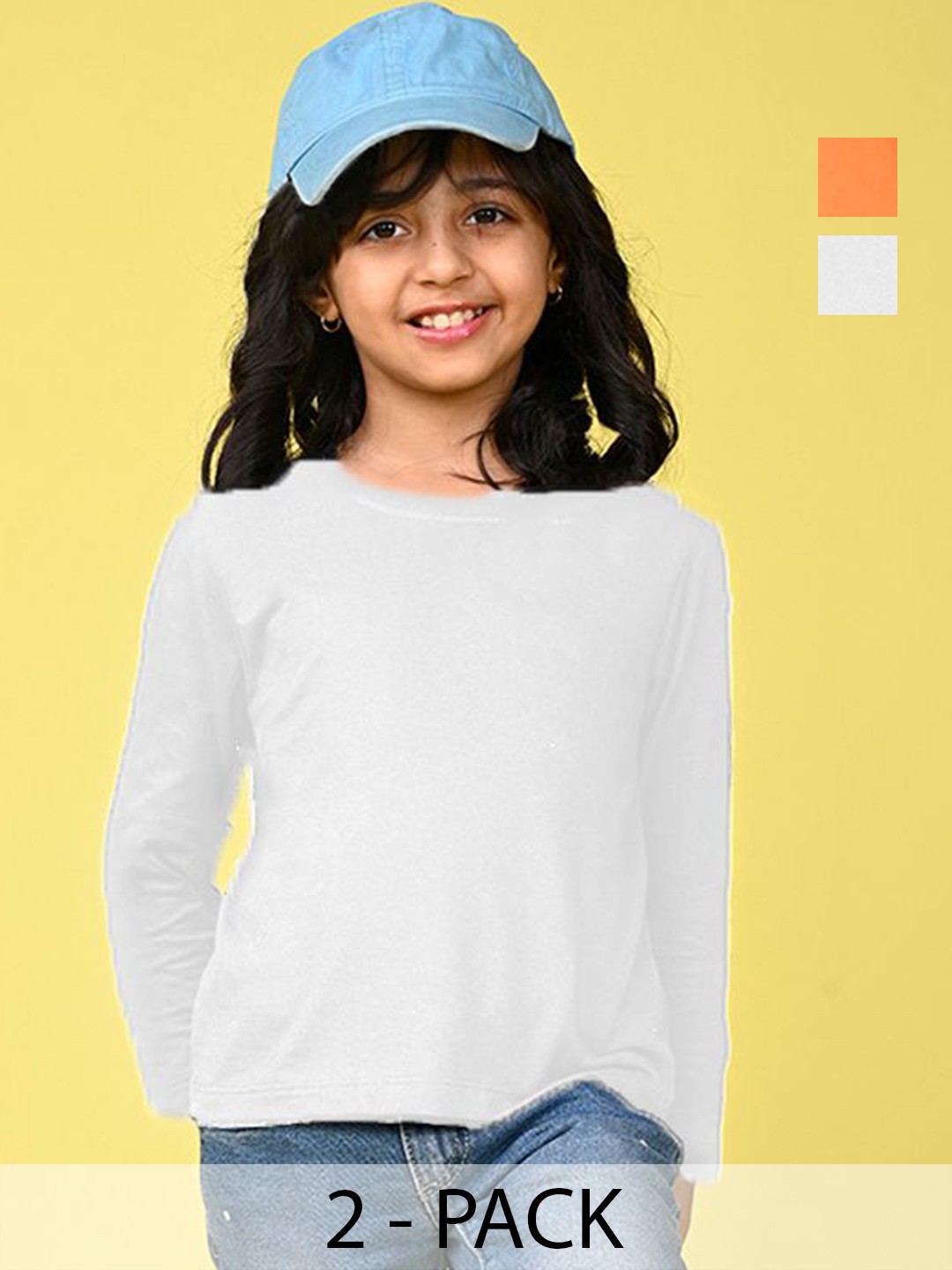 

NUSYL Pack Of 2 Girls Solid Round Neck Cotton T-shirts, White