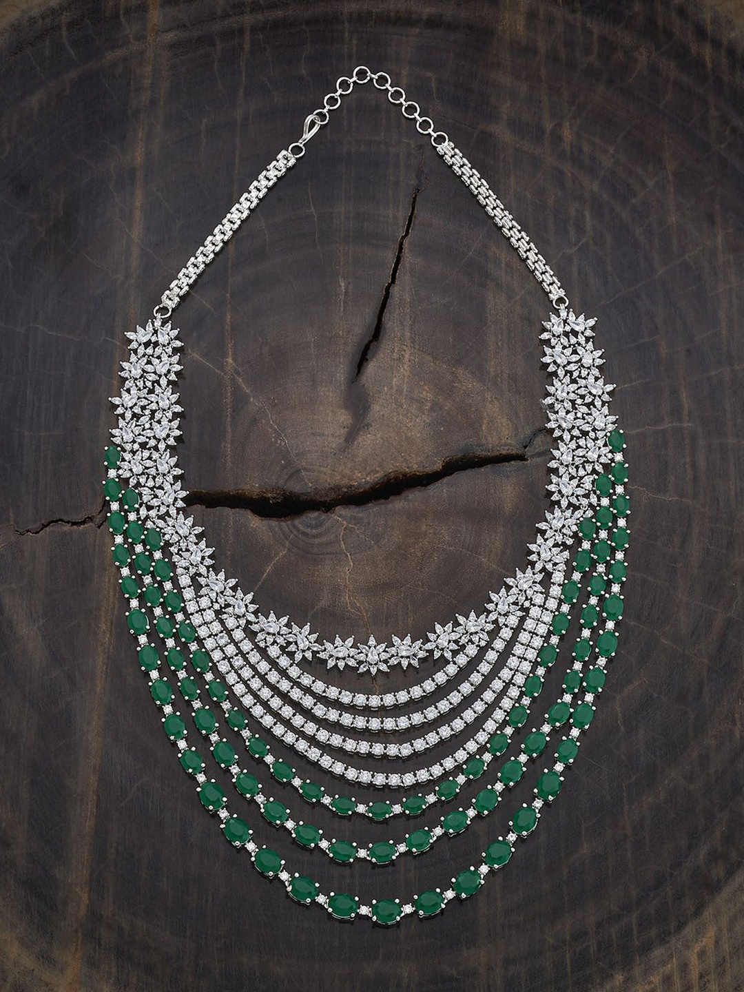 

Kushal's Fashion Jewellery Rhodium-Plated Zircon Studded Necklace, Silver