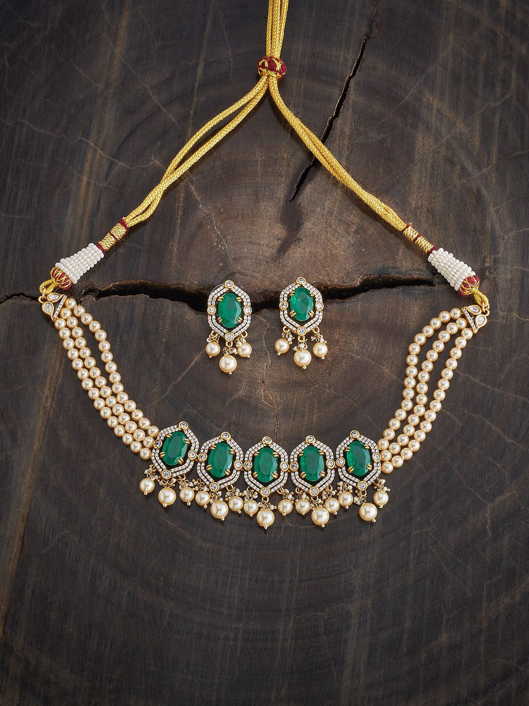 

Kushal's Fashion Jewellery Kundan Studded & Beaded Jewellery Set, Gold
