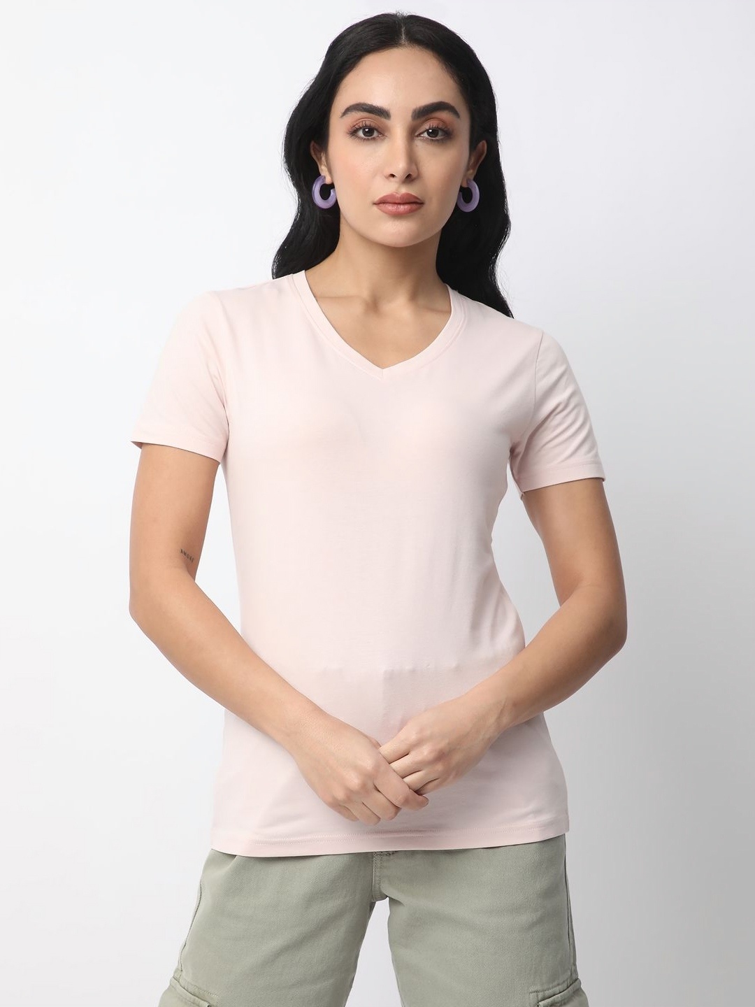 

R&B Women Cotton Solid T-shirt, Pink