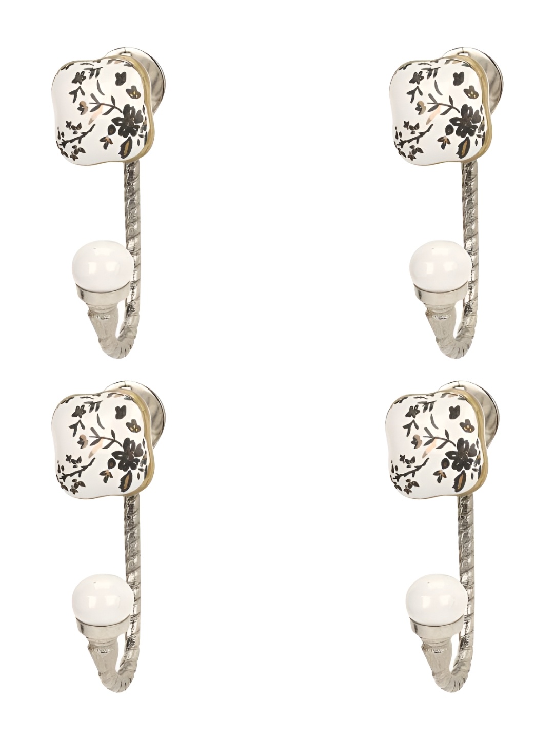 

IndianShelf White 4 Pieces Ceramic Floral Wall Hooks