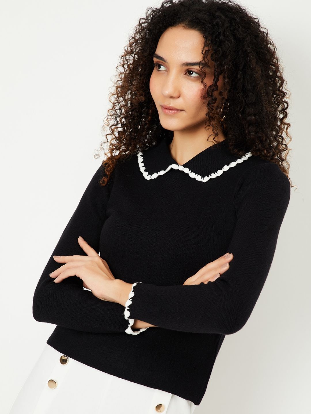 

max Peter Pan Collar Cotton Top, Black