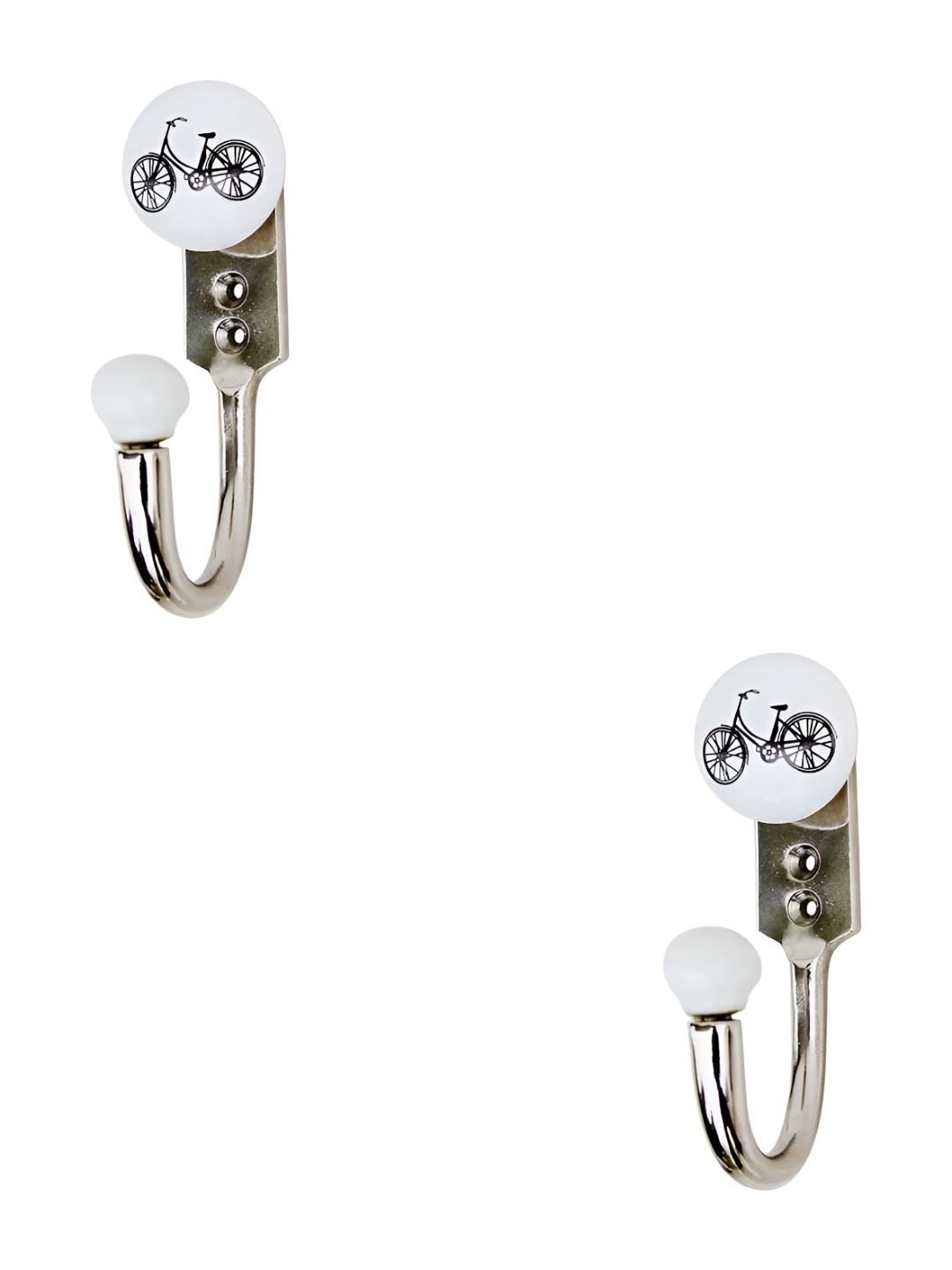 

IndianShelf White & Silver-Toned 2 Pieces Ceramic & Zinc Cycle Hooks