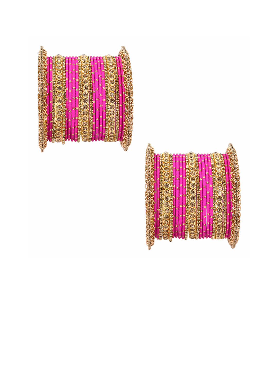 

Set of 46 Non-Precious Metal Base and studded with Zircon Gemstone or Zari Dotted Bangles, Green