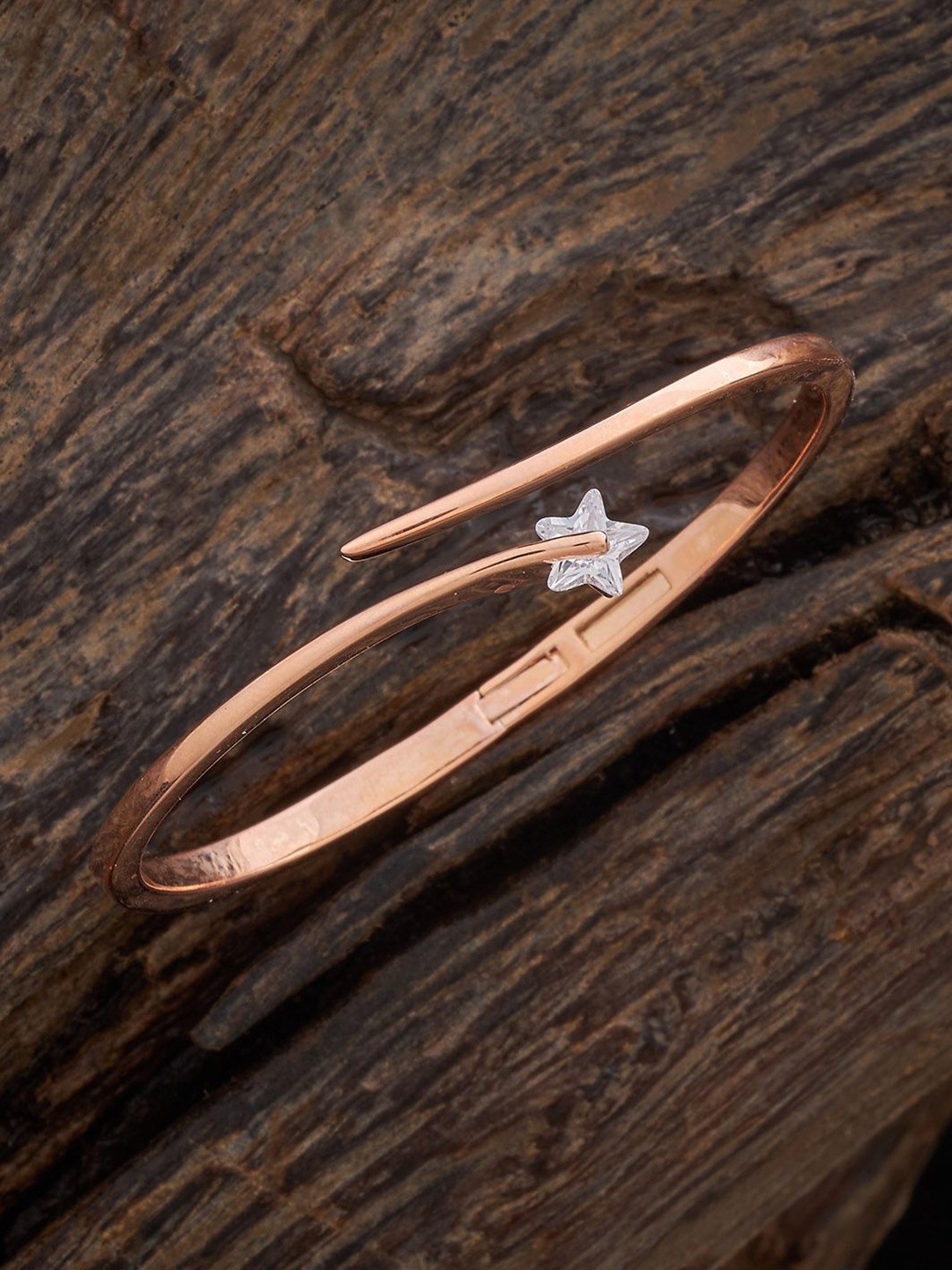 

Kushal's Fashion Jewellery Rose Gold Plated Cubic Zirconia Studded Kada Bracelet