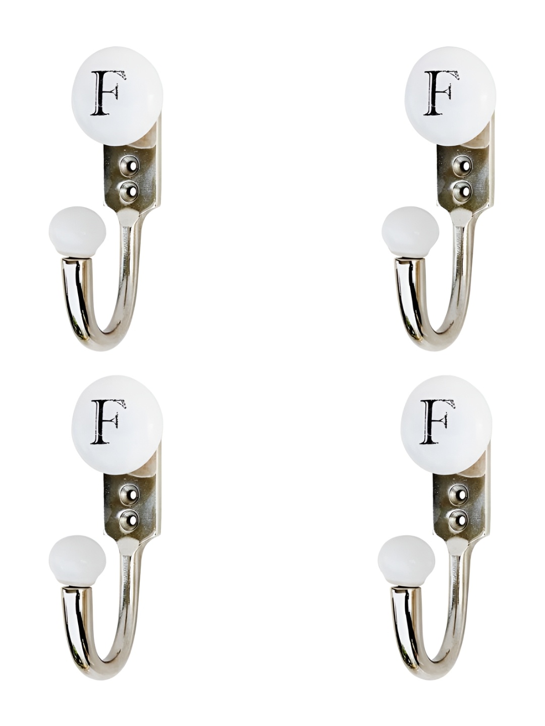 

IndianShelf White 4 Pieces Ceramic & Zinc F Alphabet Wall Hooks
