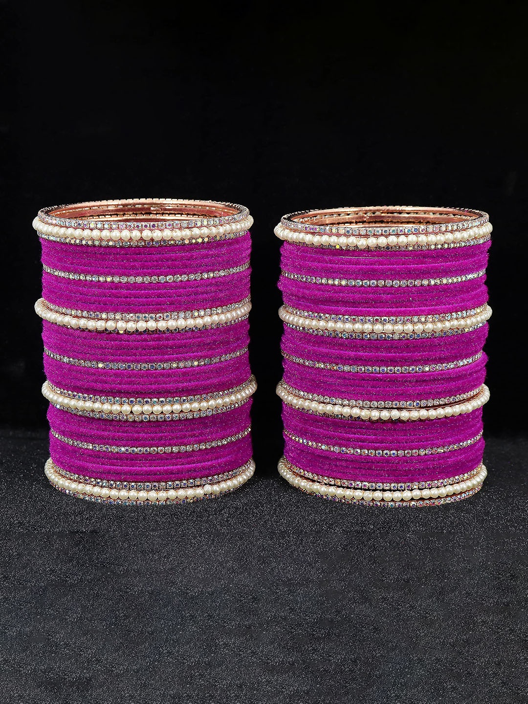 

ZULKA Set Of 78 Cubic Zirconia & Beaded Velvet Bangles, Gold